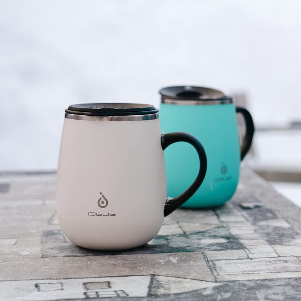 Ideus 16 oz Insulated Coffee Mug with Handle and Lid, Double Wall Stainless Steel Vacuum Thermal Coffee Mug, Travel Coffee Cup Thermal Cup for Home and Office, Blue Zebra