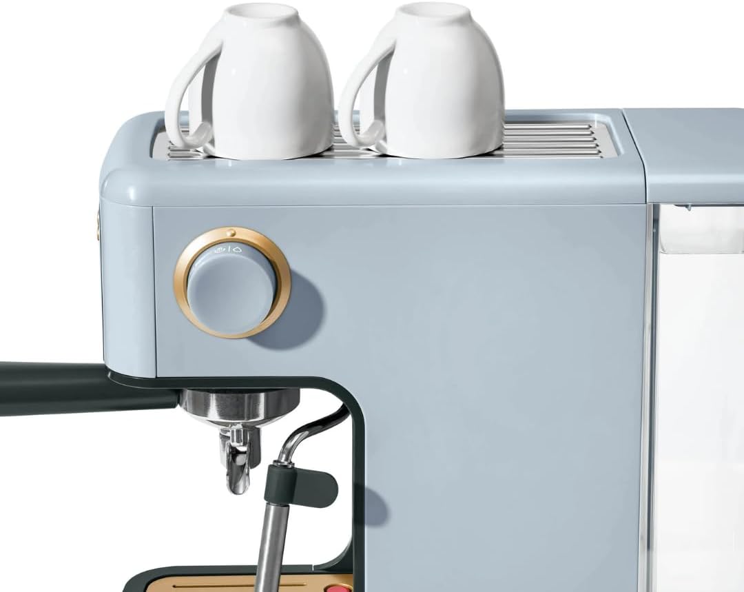 Beautiful Slim Espresso Maker by Drew Barrymore – 20‑Bar Pressure, Dual‑Spout 52 mm Portafilter, 50 oz Removable Tank, 2‑in‑1 Steam Wand & Touch Controls (Cornflower Blue)