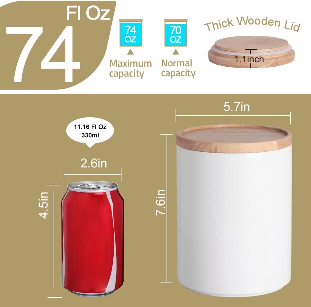 Sweejar Kitchen Canisters Ceramic Food Storage Jar, Stackable Containers with Airtight Seal Wooden Lid for Serving Coffee Bean, Flour, Tea, Cookies and More - 73 Fl Oz(Gray)