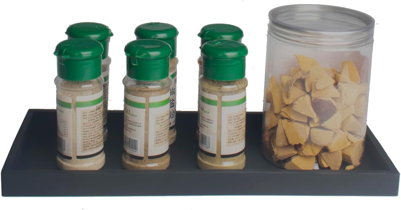 DNC Bathroom Counter Tray, 11.8" Silicone Vanity Tray, Kitchen Sink Soap Tray for Dish Holder Dispenser Countertop Toilet Tank Desk Organizer Black