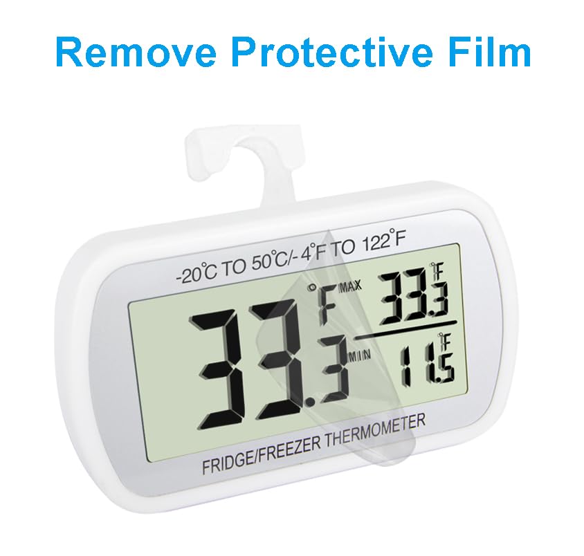 Waterproof Refrigerator Fridge Thermometer, Digital Freezer Room Thermometer, Max/Min Record Function Large LCD Screen and Magnetic Back for Kitchen, Home, Restaurants (1 Pack)
