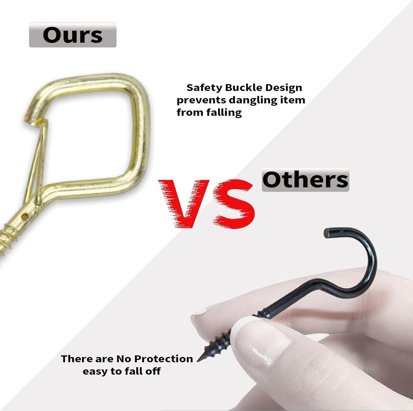 100 PCS Gold Eye Screw Hooks for Hanging Heavy Duty with Safety Buckle.Metal Ceiling Hooks for Hanging Plants Cup Wind Chime Bird Feeders Patio Lights at Indoor&Outdoor