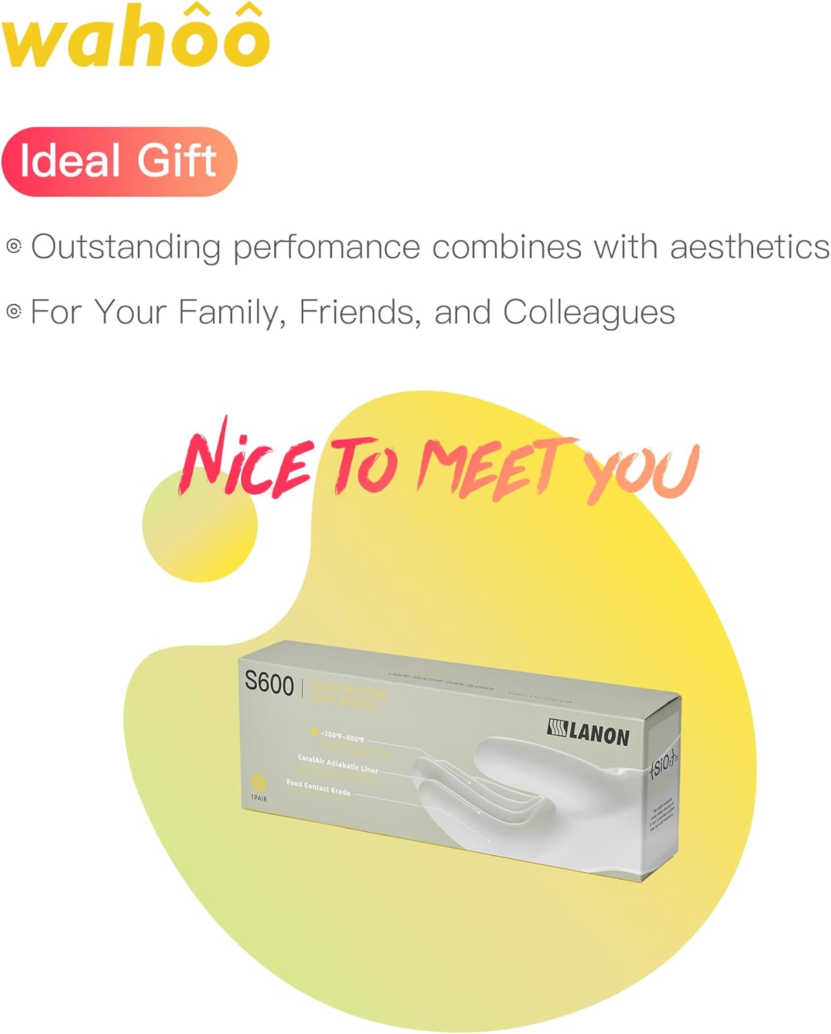 wahoo Professional Liquid Silicone Oven Mitts Gloves, Heat Resistant Gloves for Cooking, Baking, CoralAir Liner, 12 Inch, Yellow, XXL