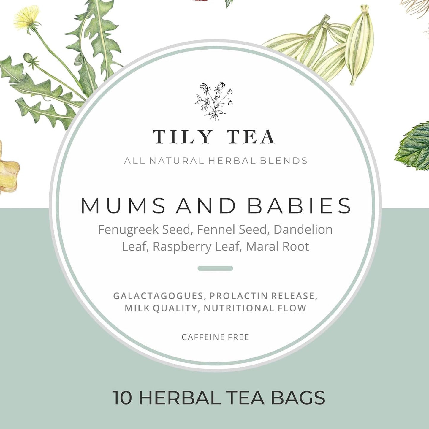Tily Tea Mums and Babies Herbal Tea - Postnatal Lactation Tea - Caffeine Free - Suitable for Breastfeeding Mothers - 10 Plastic-Free Tea Bags