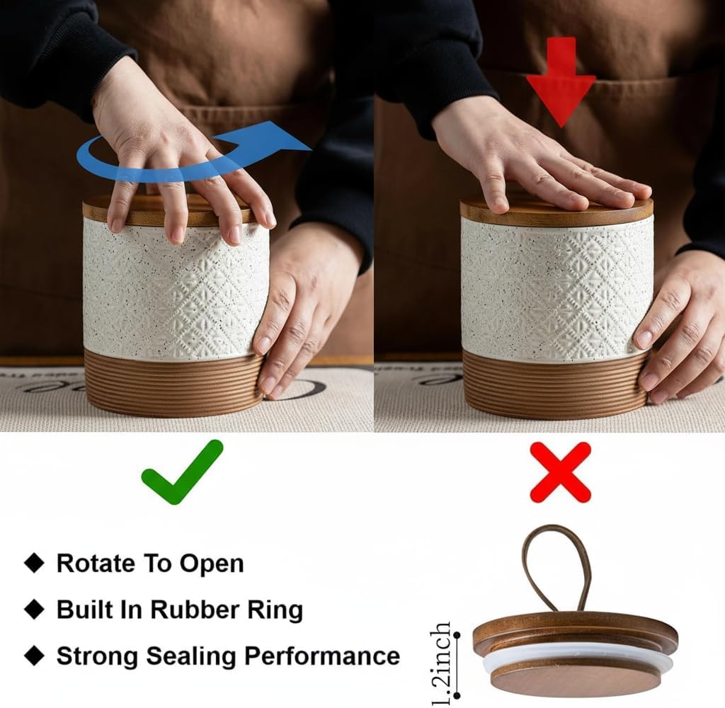 Large Jar with Lid, Ceramic Coffee Container Kitchen Food Storage Jars with Airtight Lids for Spice Cookie Ground Coffee, Decorative Jars for Coffee Countertop, Bar Accessories- White 64 fl.oz