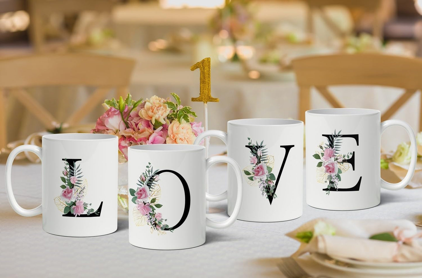 Retreez Initial A-Z Floral Botanical Bouquet Alphabet Monogrammed Monogram Mug 11 Oz Ceramic Tea Coffee Mugs - Appreciation Thank You Wedding Birthday Gifts for her friend coworker sister - T Initial