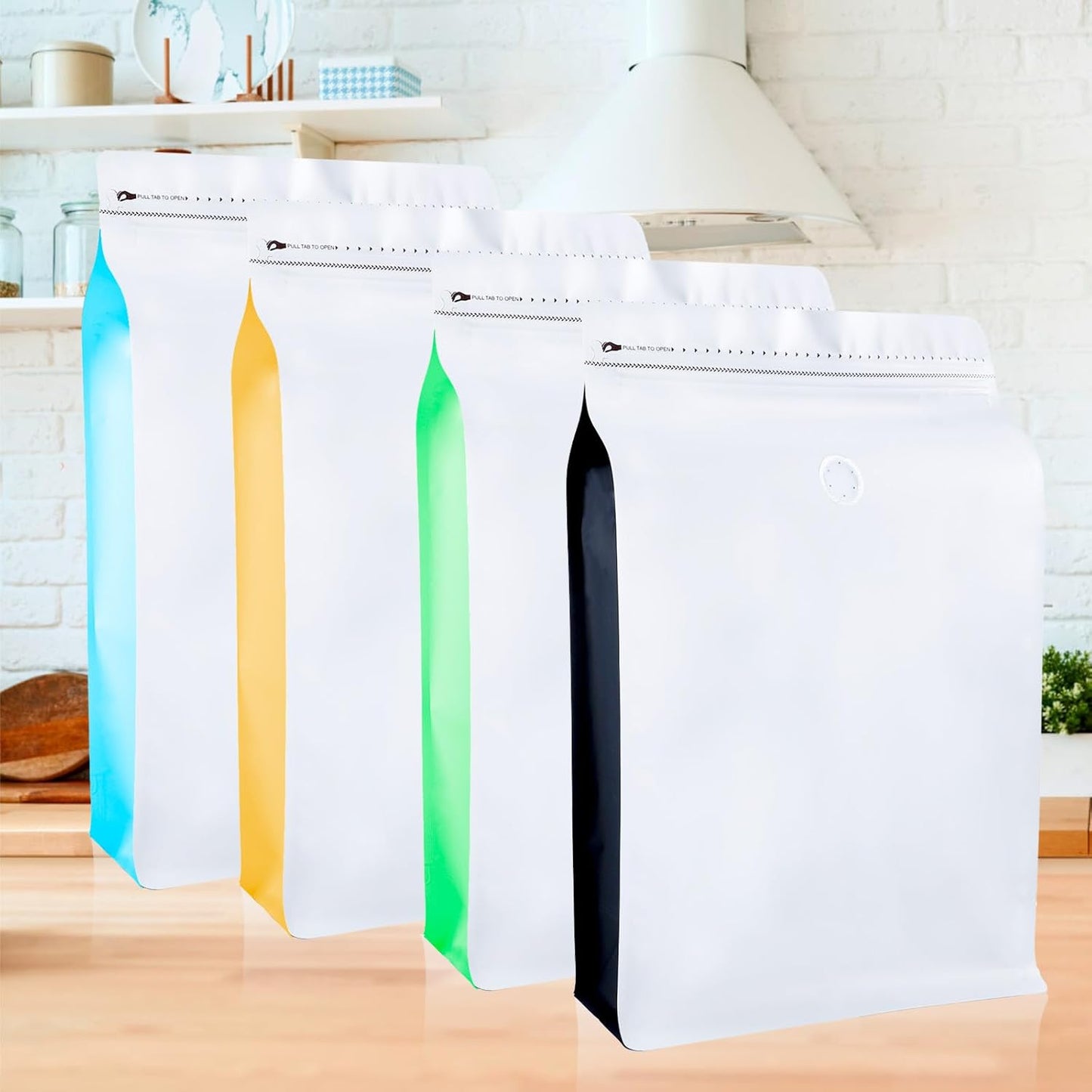 New 1.5 KG Large Capacity Coffee Bags with Valve (50 PCS) White Sides Black High Barrier Aluminum Foil Flat Bottom Standing Coffee Beans Storage Packaging Bags, Reusable Heat Seal Side Zipper Pouches