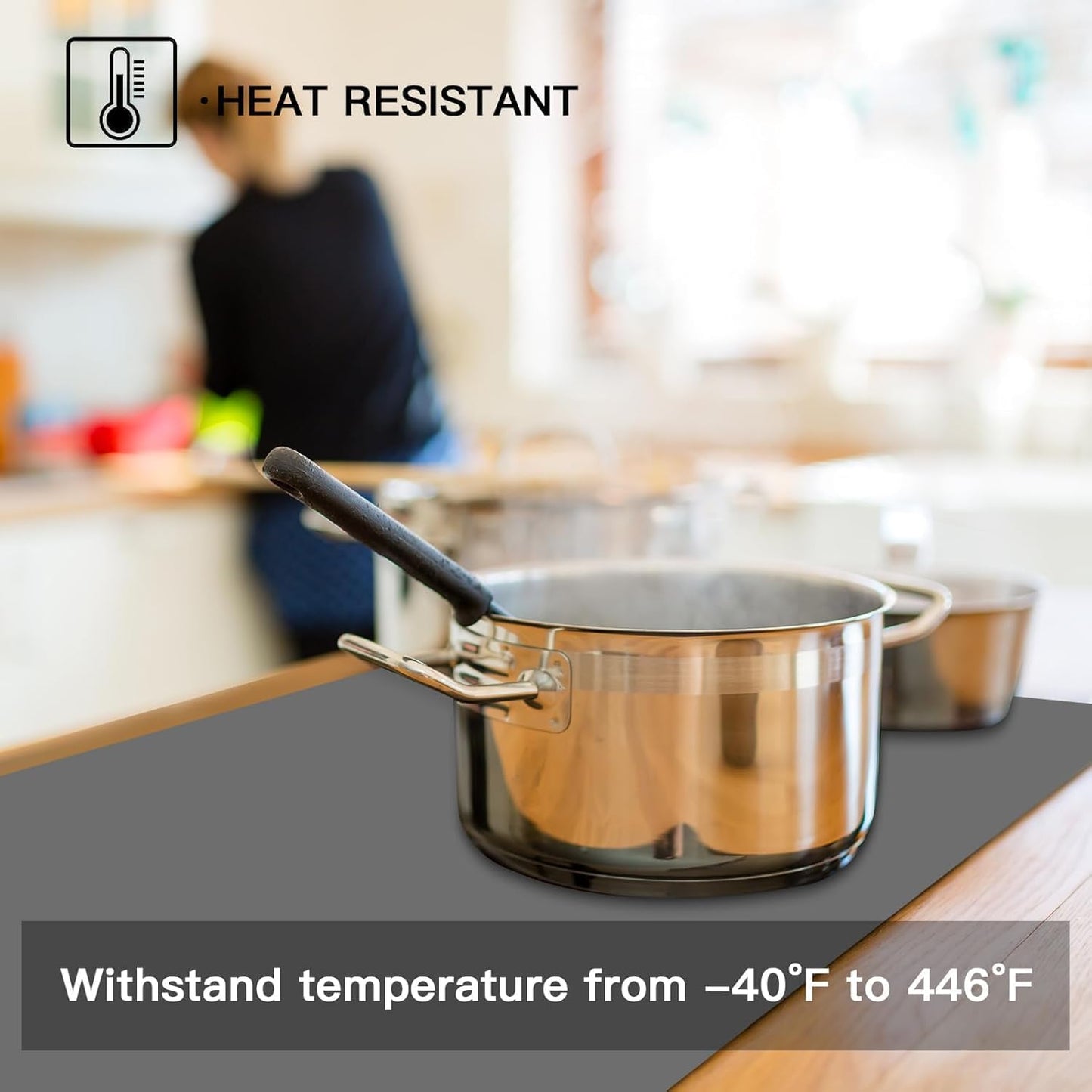 2MM Thick Silicone Countertop Mat, 23.6"x 23.6" Silicone Mats for Kitchen Counter, Nonslip Heat Resistant Mat, Large Kitchen Counter Mats, Waterproof Countertop Protector, Black