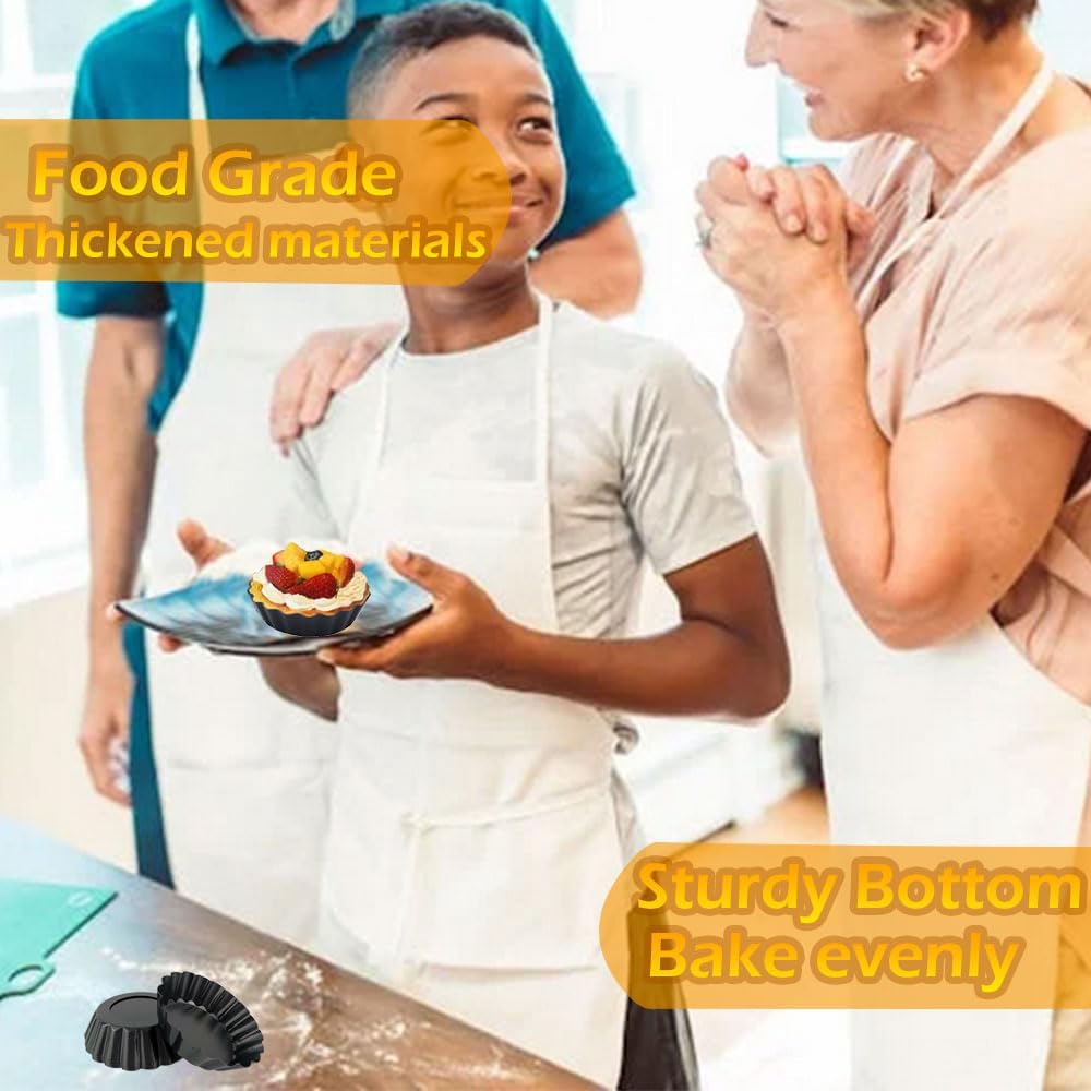 Mini Tart Pans Removable Bottom 3 Inch Tart Pan Nonstick Round Quiche Pan Heavy Duty Carbon Steel Small Pie Pan for baking, Set of 12