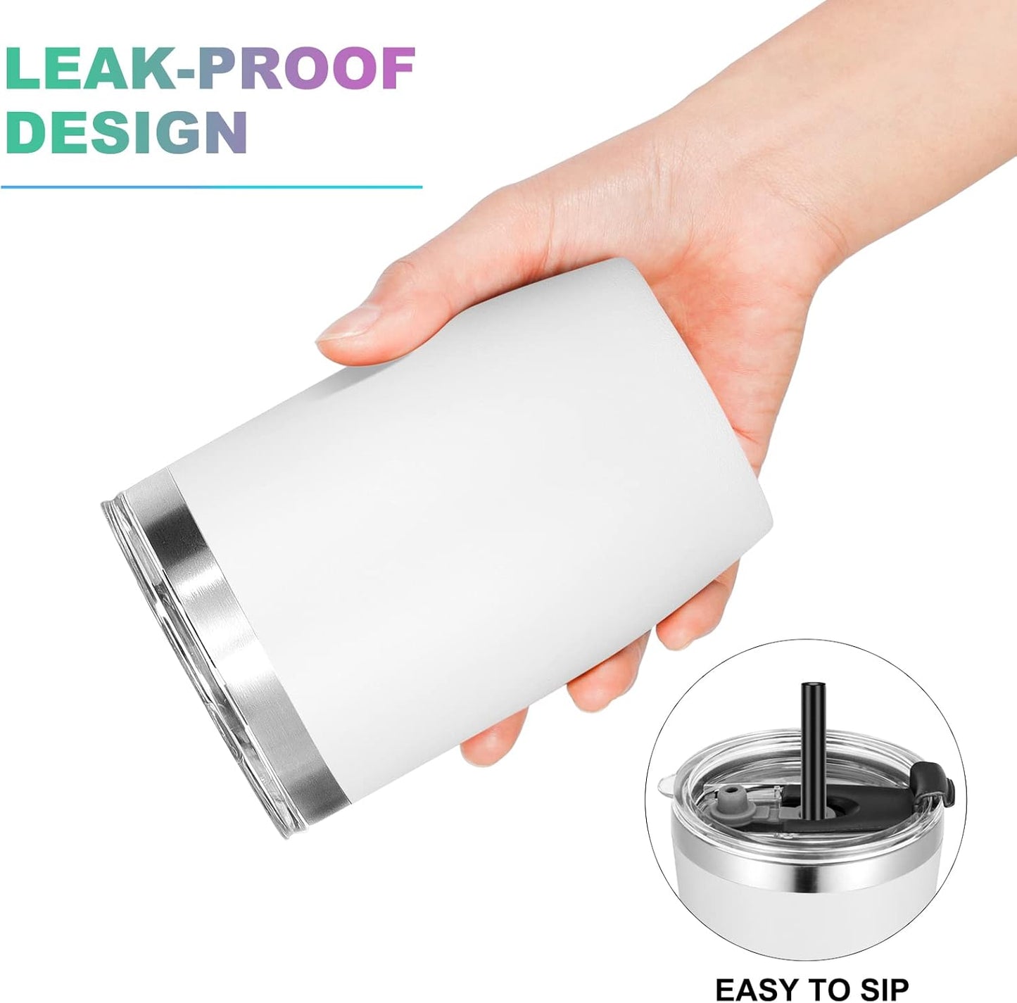 VEGOND Stainless Steel 12 oz Tumblers bulk Vacuum Insulated Double Wall Travel Tumbler with Lid and Straw Reusable Tumbler,White 12 pack