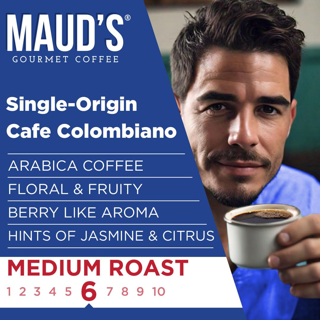 Maud's Columbian Coffee Pods, 50 ct, Single Origin, Medium Roast Coffee in Recyclable Single Serve Pods – 100% Arabica Coffee, Compatible with Keurig K Cups Maker