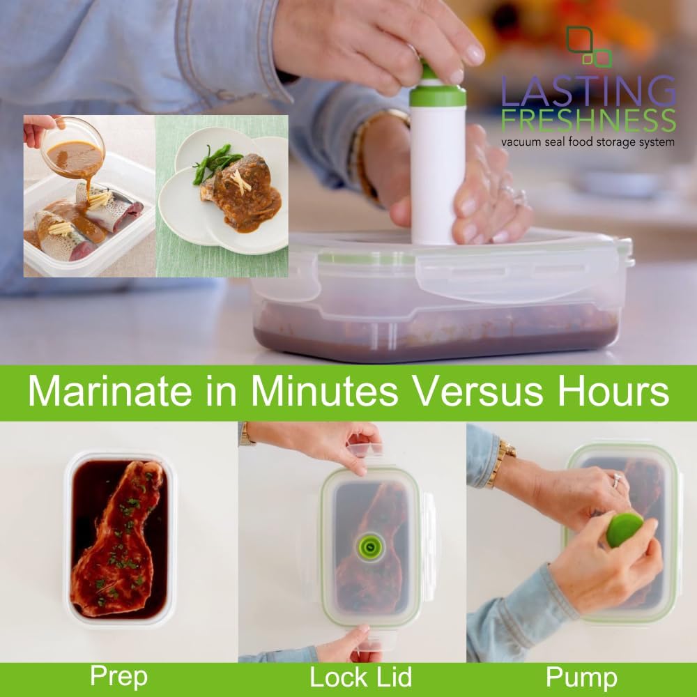 Lasting Freshness 19 piece Vacuum Seal Food Storage Containers with Vacuum Pump, Airtight and Leak Proof, Vacuum Sealed Food Storage Containers, Meal Prep Containers, Keep Food Fresh up to 5 X Longer