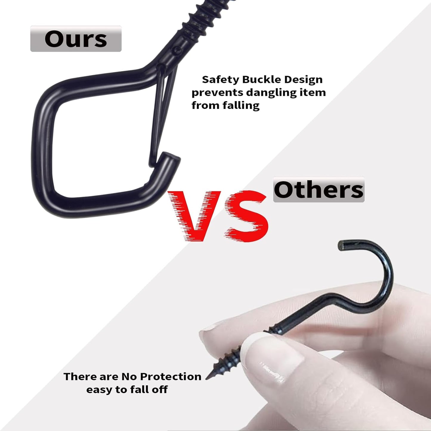 100 PCS Black Eye Screw Hooks for Hanging Heavy Duty with Safety Buckle.Metal Ceiling Hooks for Hanging Plants Cup Wind Chime Bird Feeders Patio Lights at Indoor&Outdoor