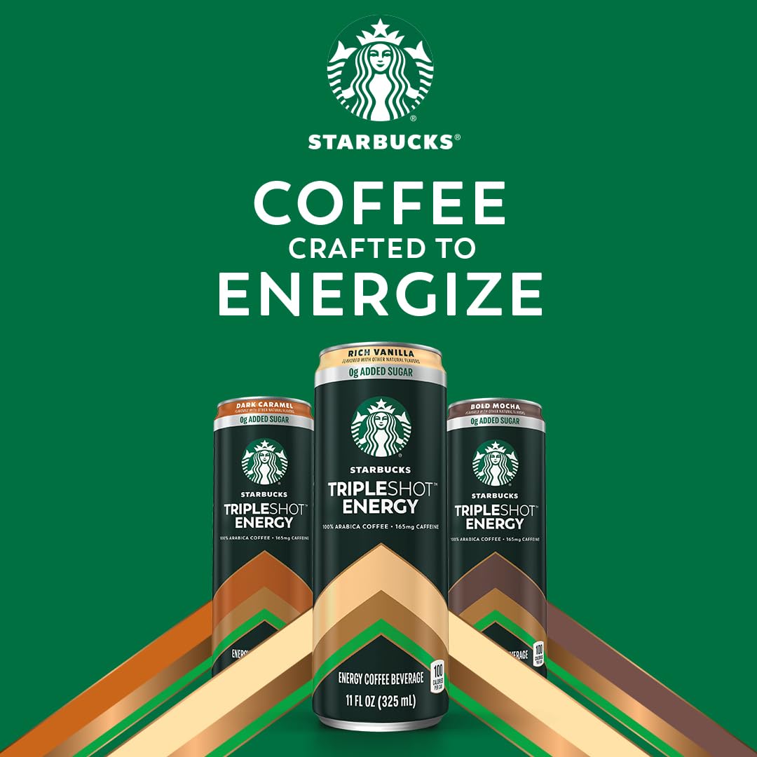 Starbucks Tripleshot Coffee Energy Drink, Dark Caramel, 11 fl oz Cans (12 Pack), Triple Blend, 165mg Caffeine, B Vitamins, Protein, Iced Coffee (Packaging and Formula May Vary)