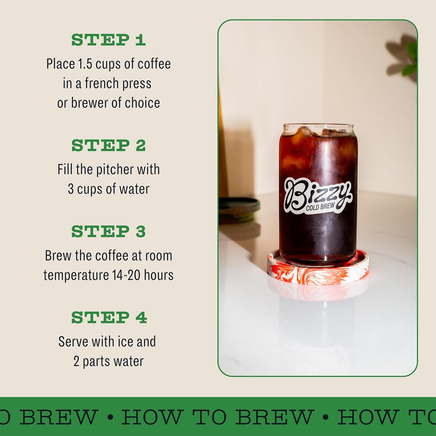 Bizzy Organic Cold Brew Coffee | Espresso Blend | Coarse Ground Coffee | Medium-Dark Roast | Micro Sifted | Specialty Grade | 100% Arabica | 1 LB
