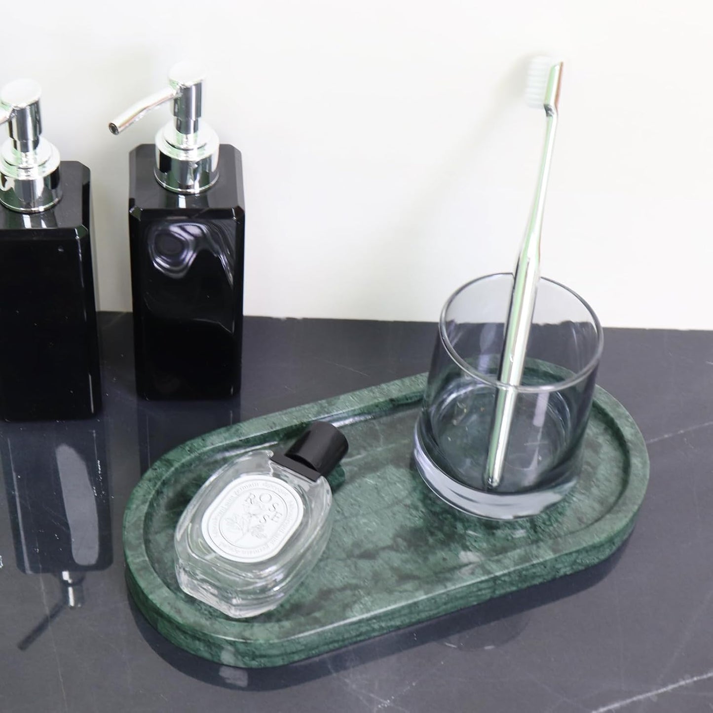 Natural Marble Tray, Oval Vanity Decorative Tray for Bathroom Counter, Countertop Stone Organizer, Catchall Tray for Kitchen, Perfume, Candles, Jewelry Dish Decorative Tray