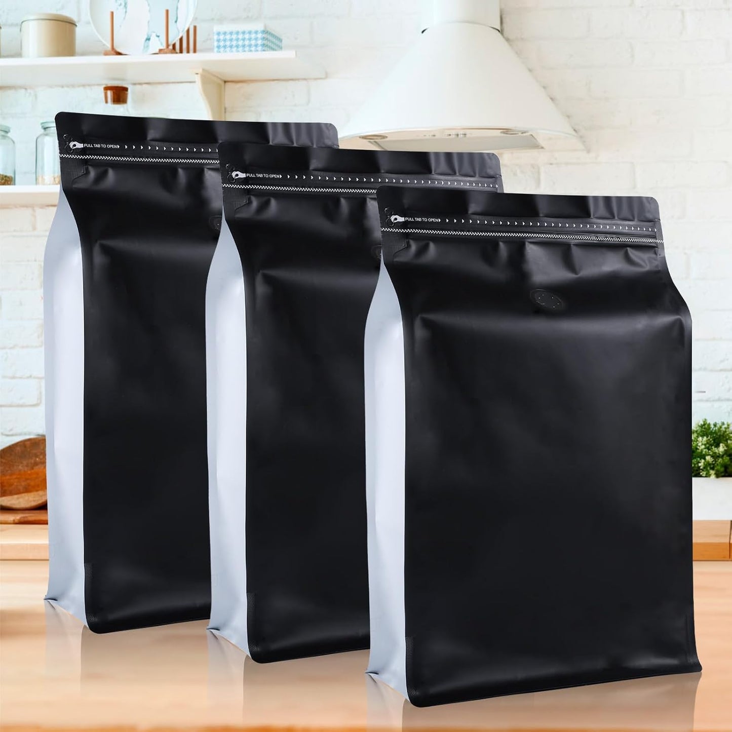 New 2.5 KG Large Capacity Coffee Bags with Valve (50 PCS) Black Sides White High Barrier Aluminum Foil Flat Bottom Standing Coffee Beans Storage Packaging Bags, Reusable Heat Seal Side Zipper Pouches