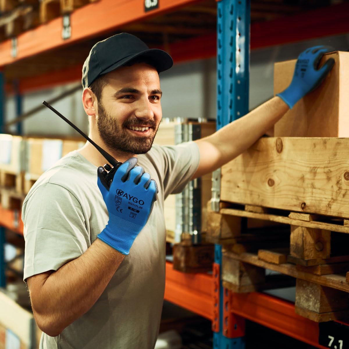 KAYGO Safety Work Gloves PU Coated-60 Pairs, KG11P Seamless Knit Glove with Polyurethane Coated Smooth Grip on Palm & Fingers, for Men and Women, Ideal for General Duty Work,Blue.X-Large