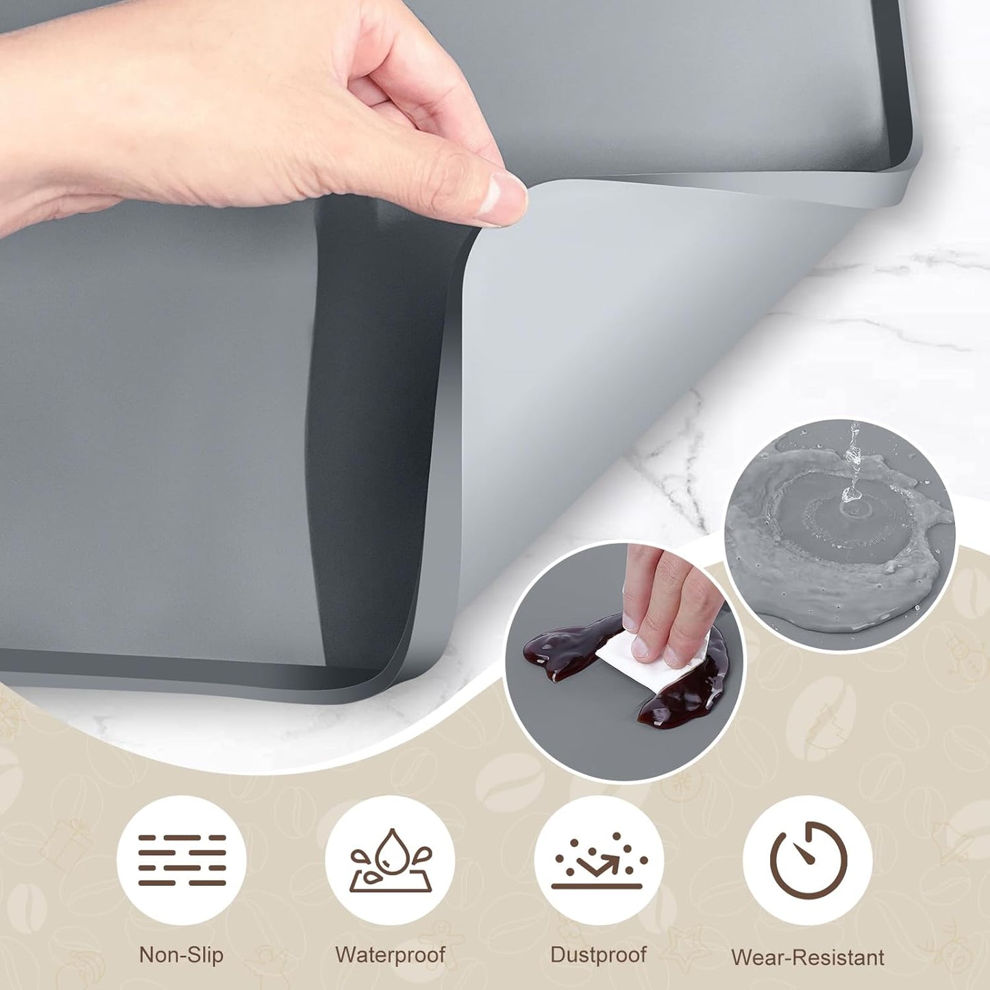 Silicone Coffee Mat with 6PCS Coasters,24''x16'' Kitchen Bar Accessories Fits Under Coffee Maker and Pot,Espresso Machine,Detachable Dish Drying Mat for Tamper,Sugar Packets,Cups,Countertop Protection