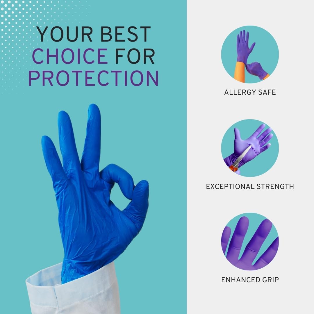 SafeWay Nitrile Gloves, 200 Ct, Large, Powder-Free, Latex-Free, All-Purpose, Professional Disposable Gloves with Textured Fingertips for Medical Use, Food Prep, Cleaning, Tattoo & More