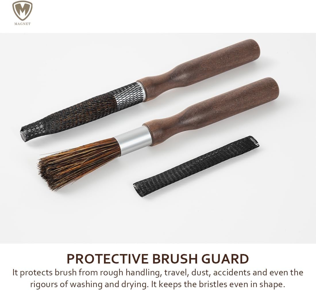 Magnet Professional Coffee Grinder Cleaning Brush Coffee Brush Handling Accessory Tool Walnut Brush Handle Natural Bristle with Magnetic snap for Camping Home Kitchen Barista