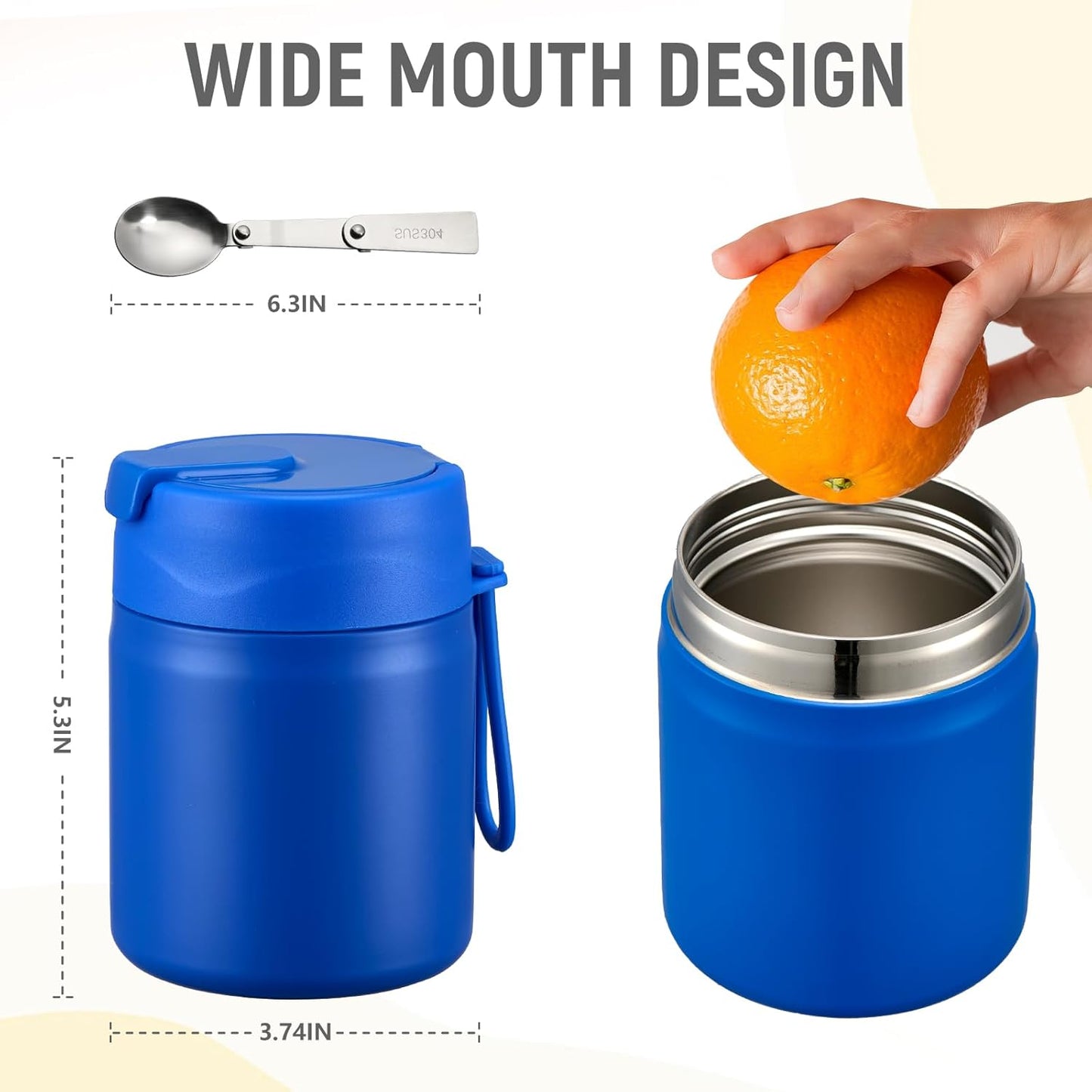 17oz Soup Thermo for Hot Food Kids Insulated Vacuum Food Jar with Stainless Steel Spoon Wide Mouth Thermo Leakproof Lunch Food Container Kids Hot Lunch Box (Blue)