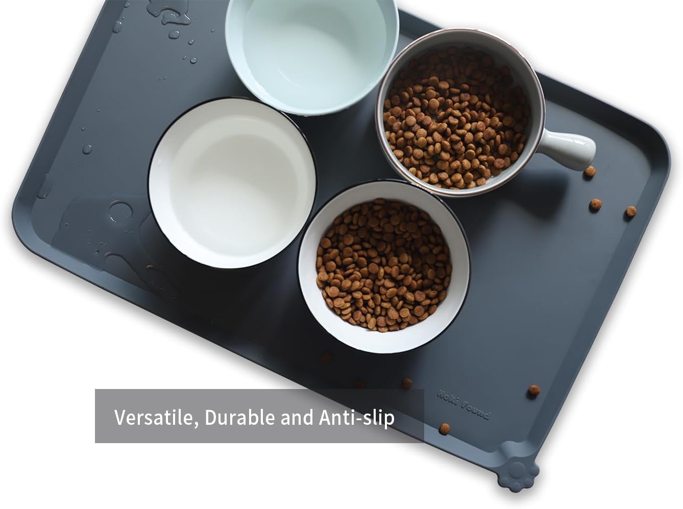 Hoki Found L Silicone Pet Food Mats - Non Slip Pet Dog Cat Bowl Mats - Gray