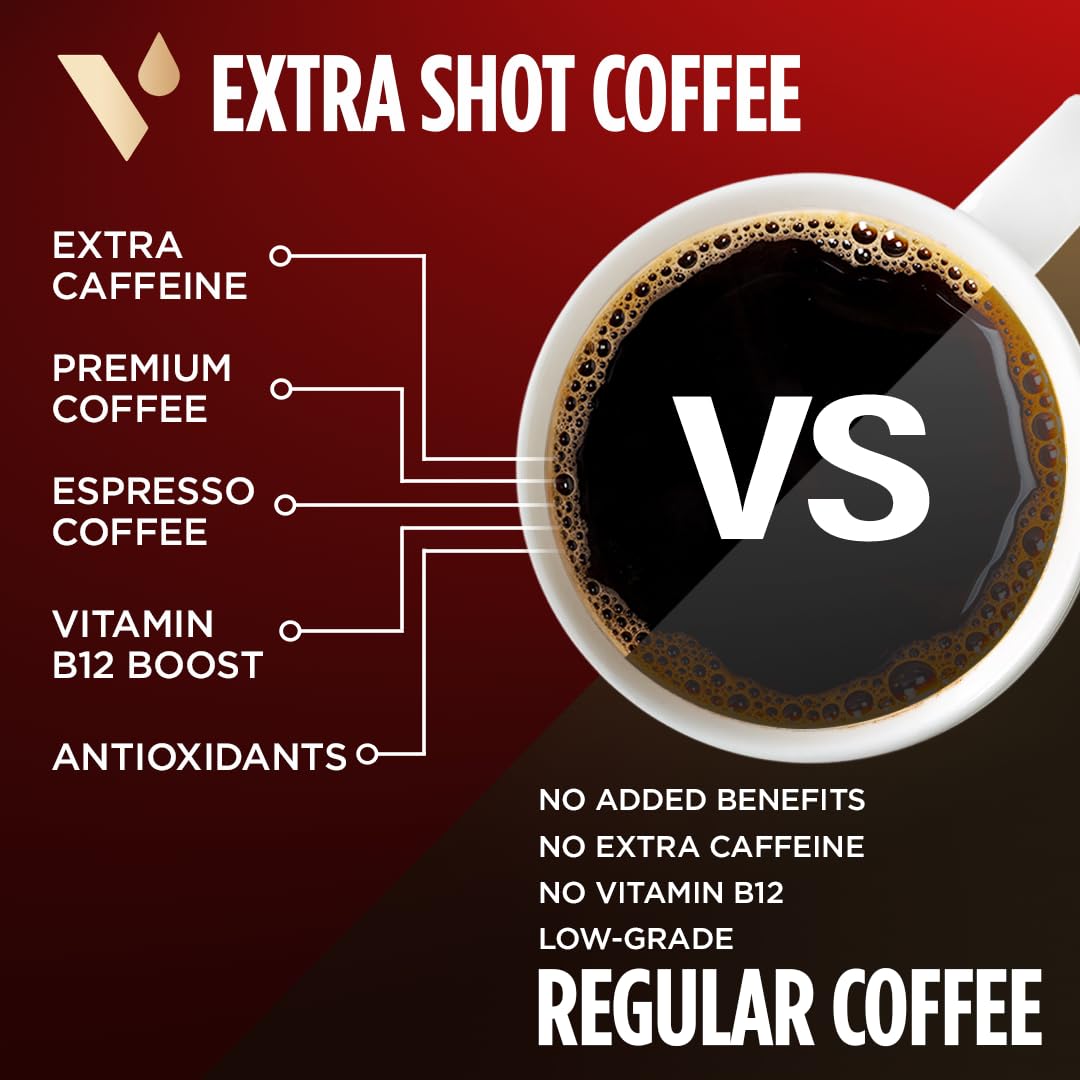 VitaCup Extra Shot Strong Coffee Pods, Bold & Intense Dark Roast w/Espresso Shot, High Caffeine, Vitamin B12, Antioxidants, Recyclable Single Serve Pod Compatible w/Keurig K-Cup Brewers, 16ct