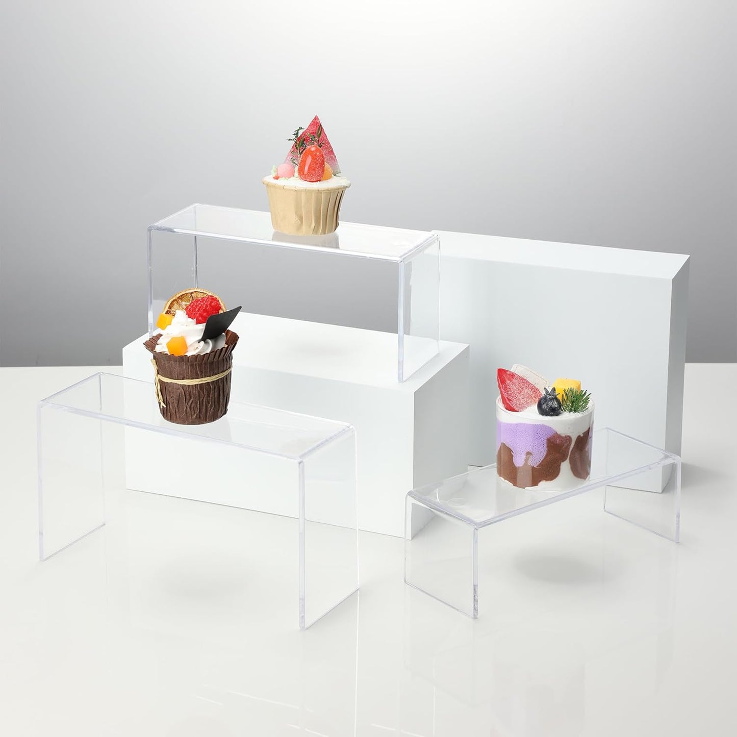 Goabroa 2 Sets 10 Pcs Acrylic Display Risers, Clear Rectangular (7"-8"-9" L) Risers Display Stands, Acrylic Stands for Jewelry, Cupcake, Perfume, Figures