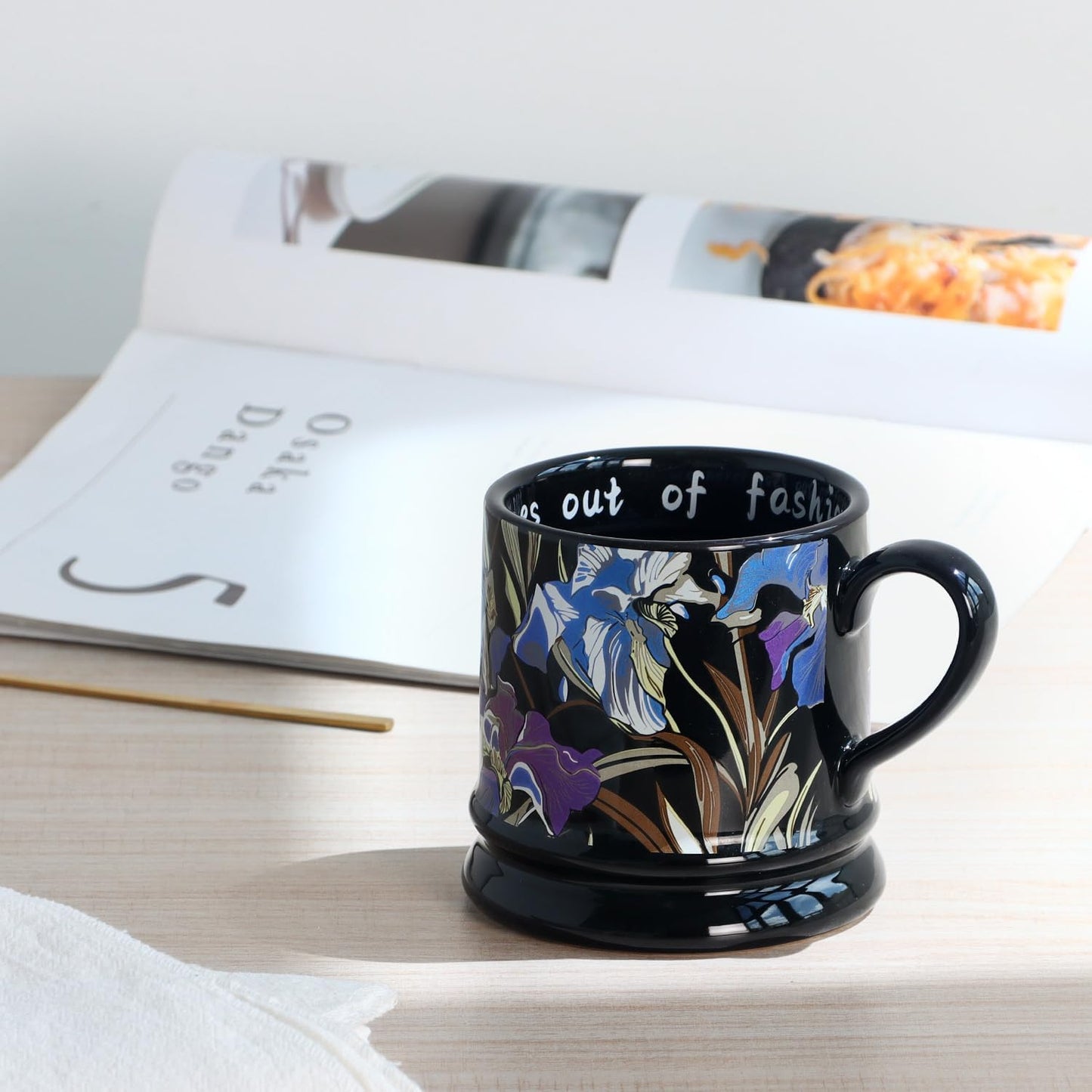 Ceramic Coffee Cappuccino Mug, 13 oz Classical Flower Mugs Vintage Floral Cups Aesthetic Mug Tea Cup, Perfect for Tea, Cocoa, Latte - Gifts for Women Men Dad Mom (Black)