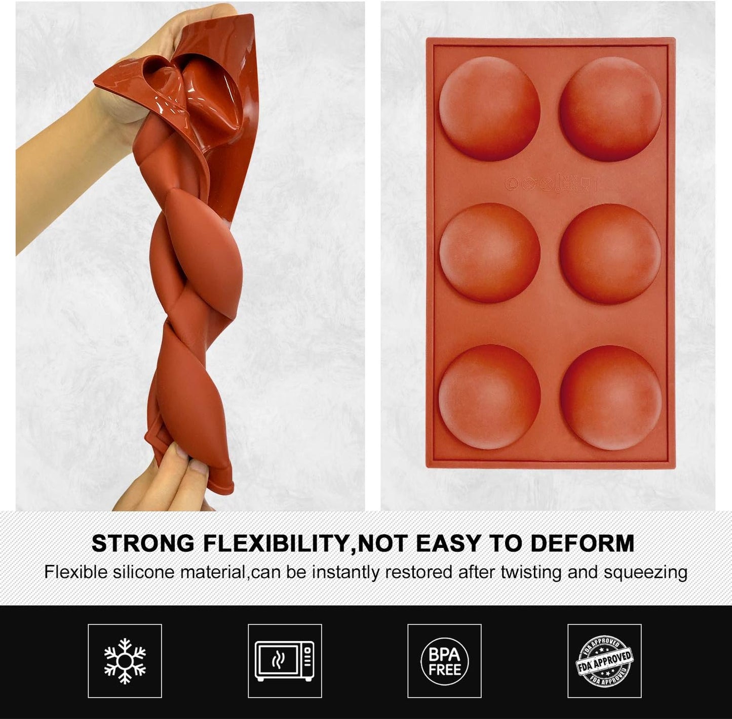 Large 6-Cavity Semi Sphere Silicone Mold, Half Sphere Silicone Baking Molds for Making Chocolate, Cake, Jelly, Dome Mousse (2 Packs)