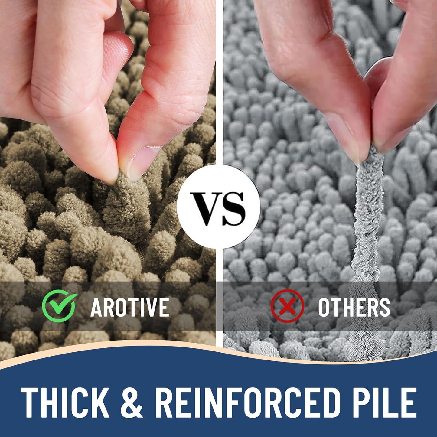 Arotive Luxury Chenille Bathroom Rug Mat, Extra Soft Thick Absorbent Shaggy Bath Rugs, Non-Slip Machine Wash Dry, Plush Bath Mats for Bathroom, Shower and Tub, 24x16, Camel