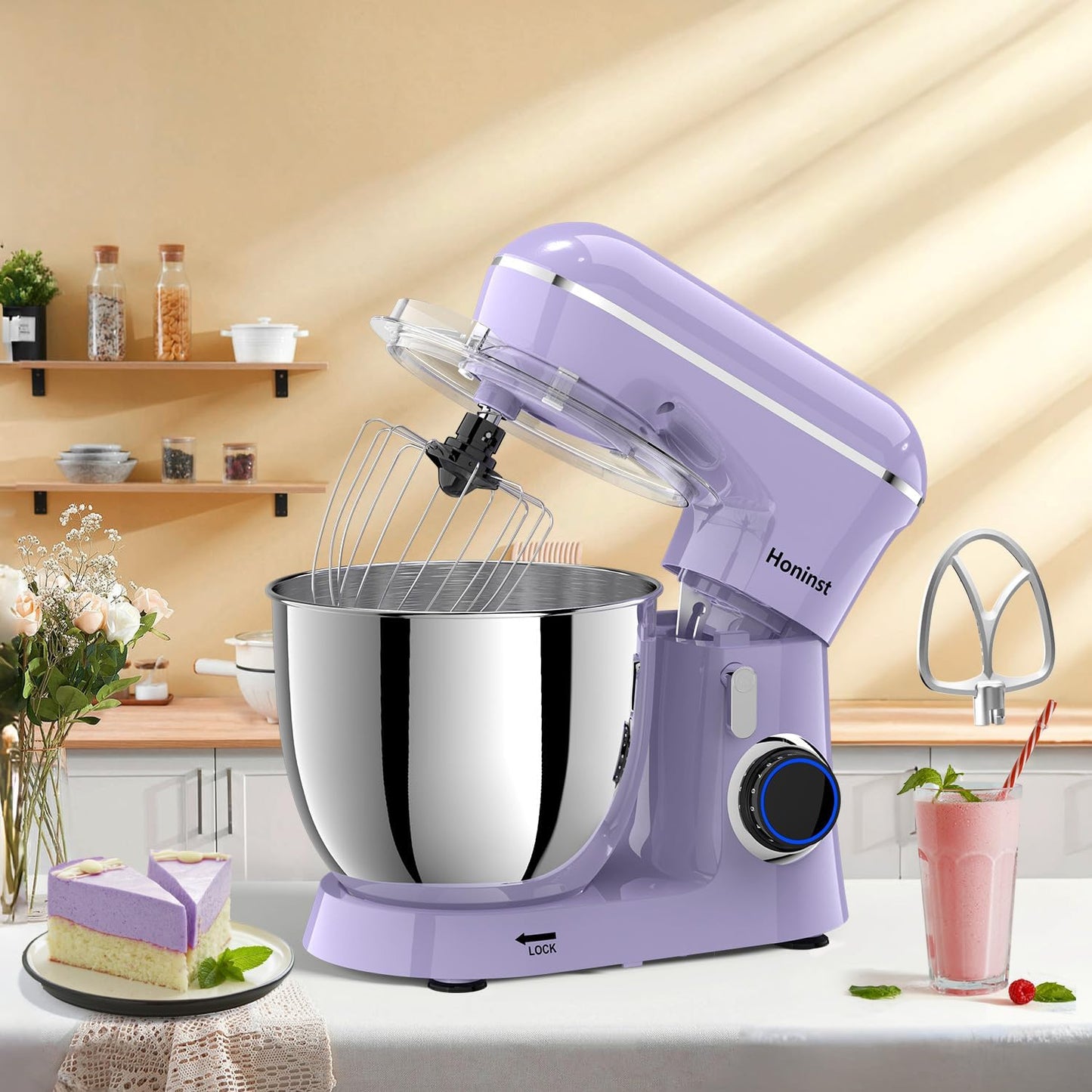 Stand Mixer, 6.5QT 10-Speed Tilt-Head Electric Stand Mixer, 3-In-1 Kitchen Mixer with Bowl, Dough Hook, Whisk and Beater, Food Mixer for Baking, Cake and Most Home Cooks, Purple
