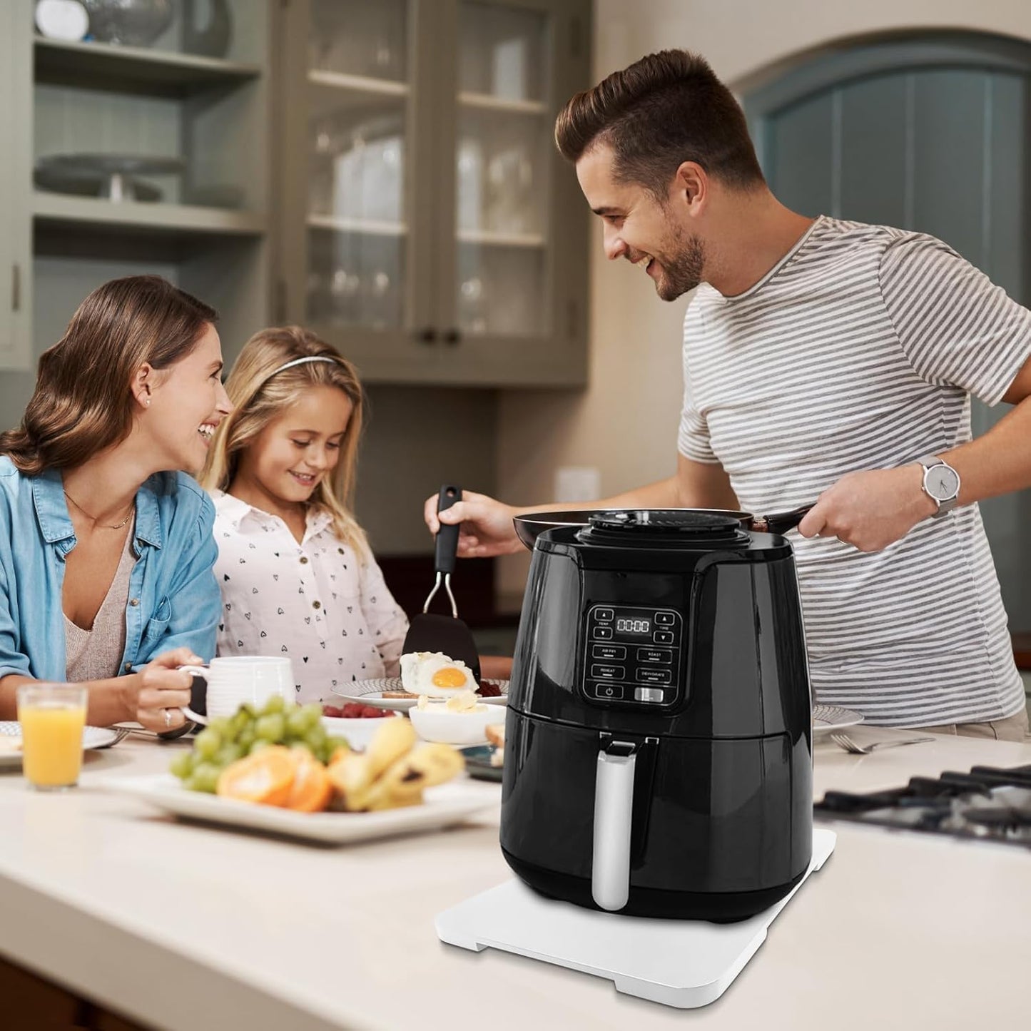 360° Rolling Tray Bamboo Appliance Slider, Appliance Sliders for Kitchen Appliances Sliding Tray for Coffee Maker Appliances Mat Easily from Under The Cabinet White(13.9"×9.4")