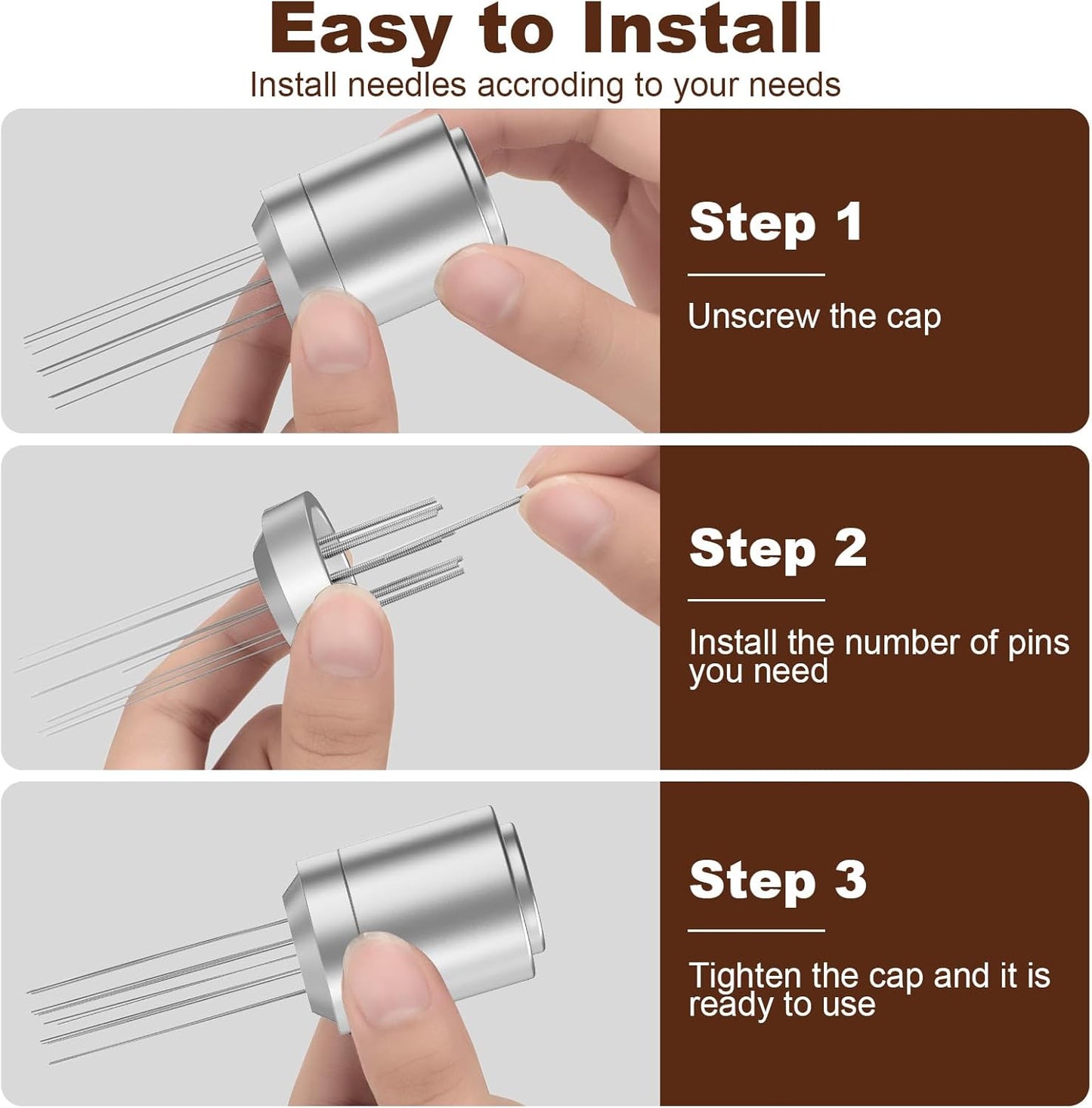 WDT Espresso Distribution Tools Espresso Stirrer Tool WDT Coffee Distributor for Barista Espresso Machine Accessories 9*0.35mm Espresso Grounds Stirrer with Extra 9 Replaceable Needles,Silver