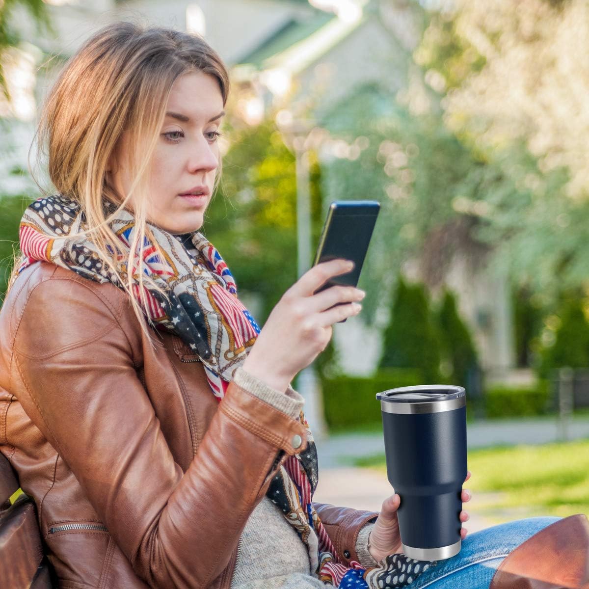 HASLE OUTFITTERS 30oz Stainless Steel Tumbler, Double Wall Vacuum Insulated Travel Mug Tumbler, Durable Insulated Coffee Mug, Gift Box Set (Navy, 4)