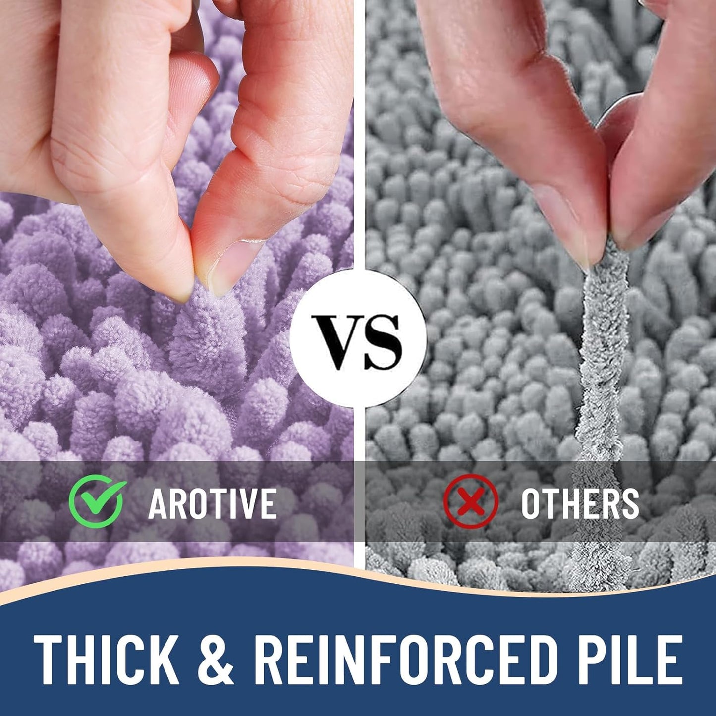 Arotive Luxury Chenille Bathroom Rug Mat, Extra Soft Thick Absorbent Shaggy Bath Rugs, Non-Slip Machine Wash Dry, Plush Bath Mats for Bathroom, Shower and Tub, 30x20, Light Purple