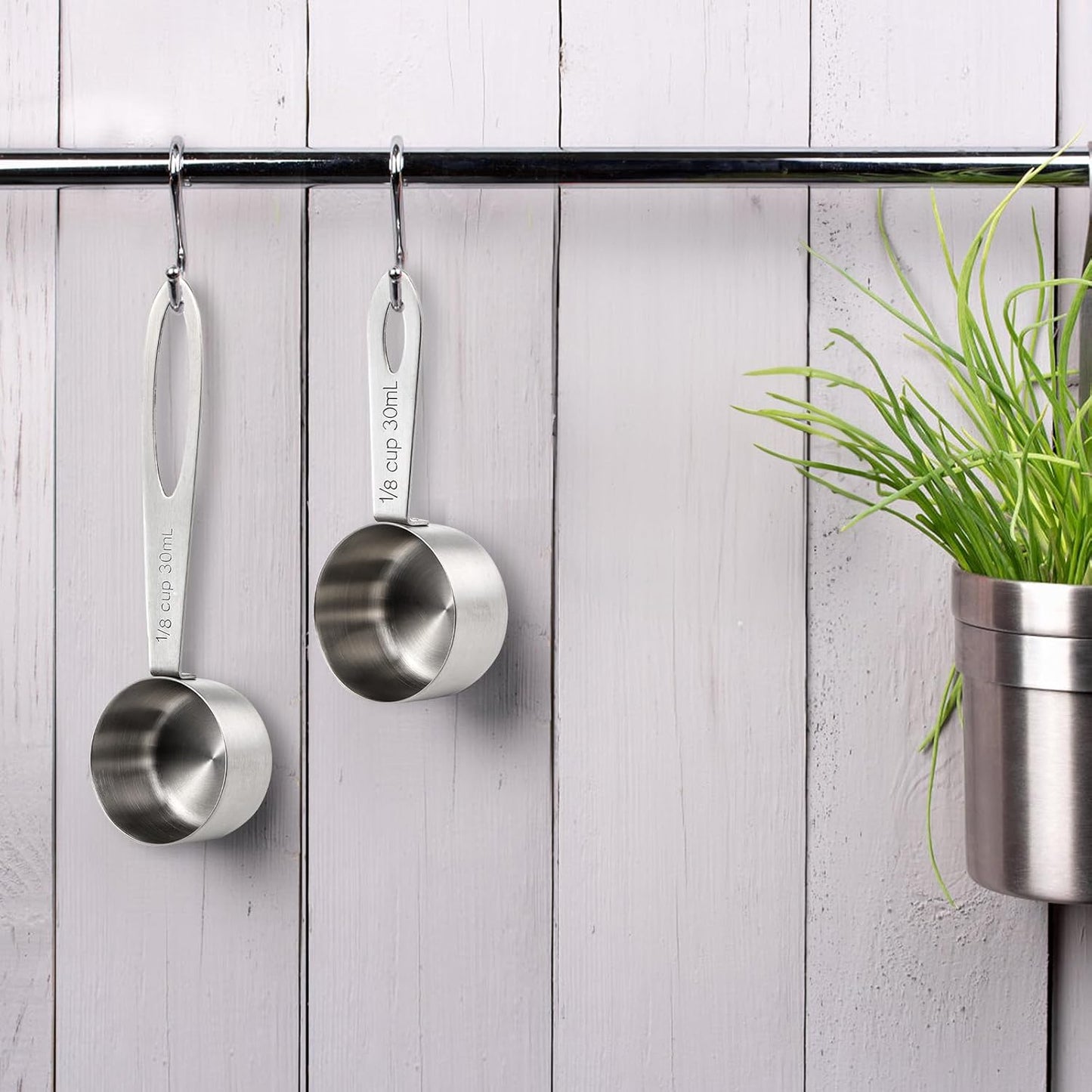 Hedume Set of 8 Coffee Scoop, Stainless Steel Coffee Measuring Scoops 1/8 Cup, Including 4 Pack Short Handled and 4 Pack Long Handle Coffee Scoops for Coffee, Tea, Sugar and Milk, 30 ml