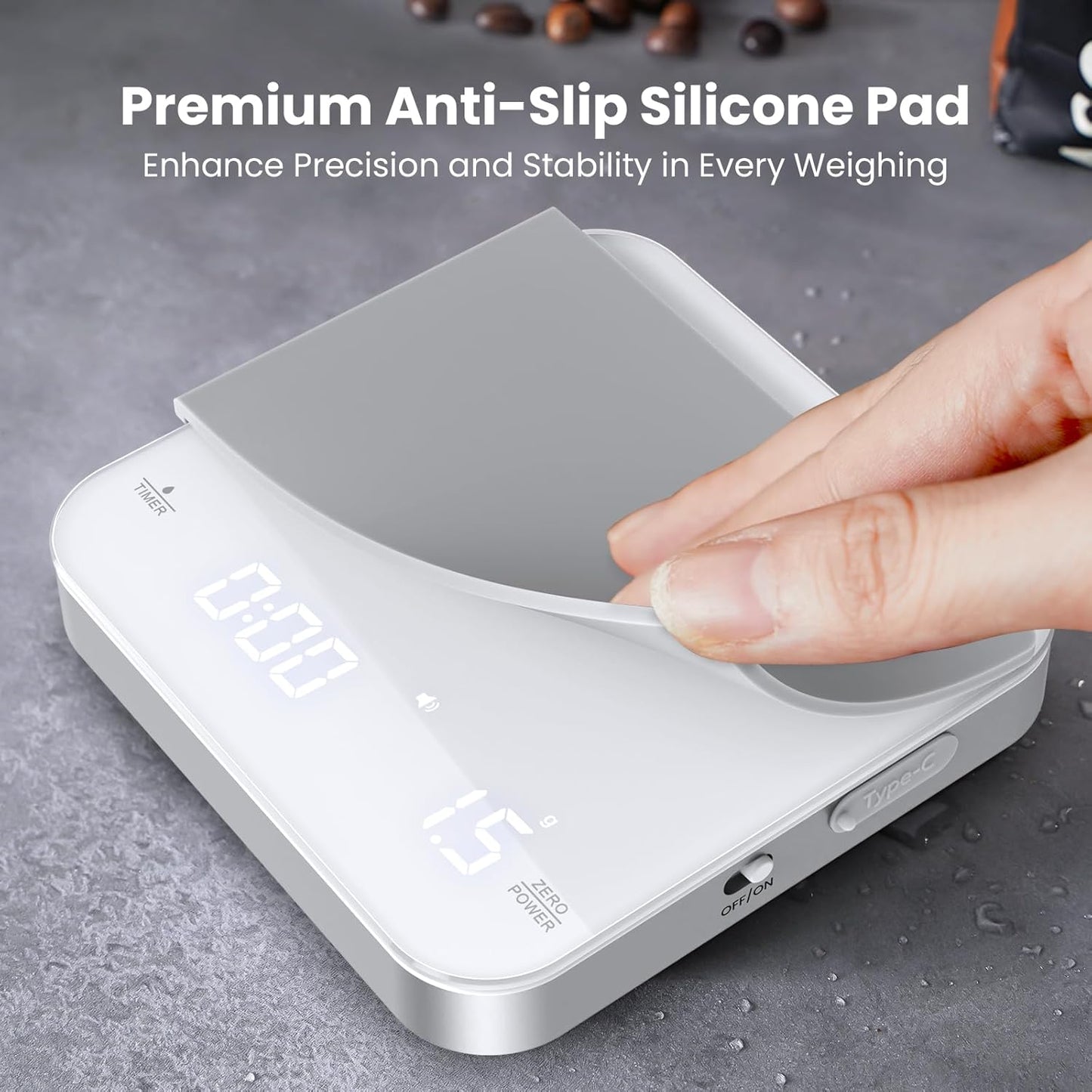 Rechargeable Mini Coffee Scale with Timer, Maestri House Espresso Scale, 2kg/0.1g Accurate Scale for Espresso and Pour-Over Coffee, Portable Digital Kitchen Scale with Automatic Timing(White&Silver)