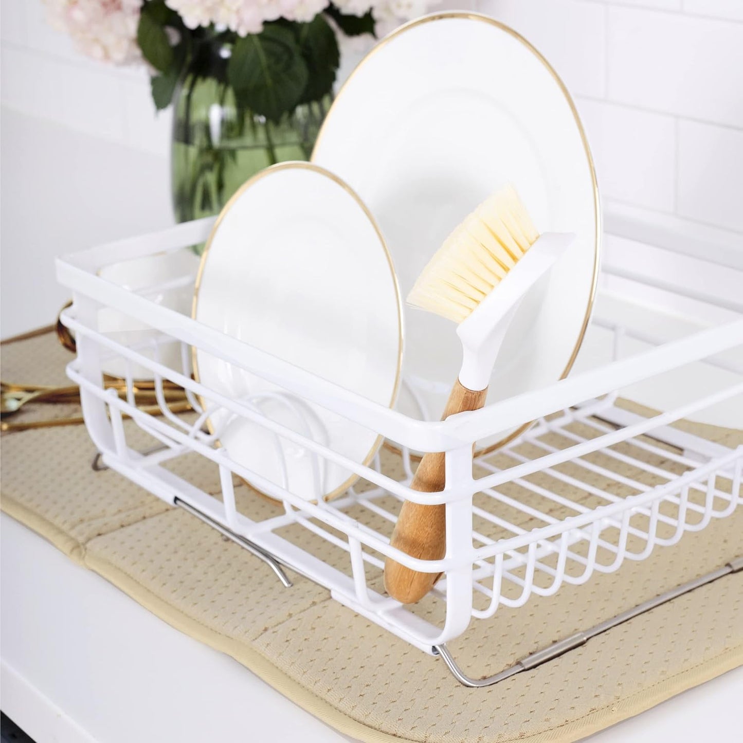 All-Clad Premium Reversible Dish Drying Mat for Kitchen: 16"" x 28"" Ultra-Absorbent, Long-Lasting, No Condensation, and Oversized for Large Pots and Pans - 1 Pack, Cappuccino