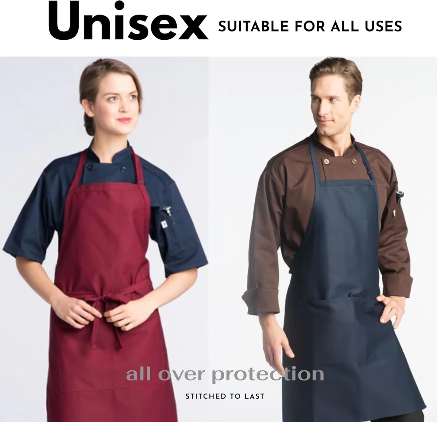 Pomp 2 Pack Premium Bib Aprons | Adjustable Neck + 2 Pockets | Water + Oil Resistance | Men & Women's Kitchen Cooking Aprons