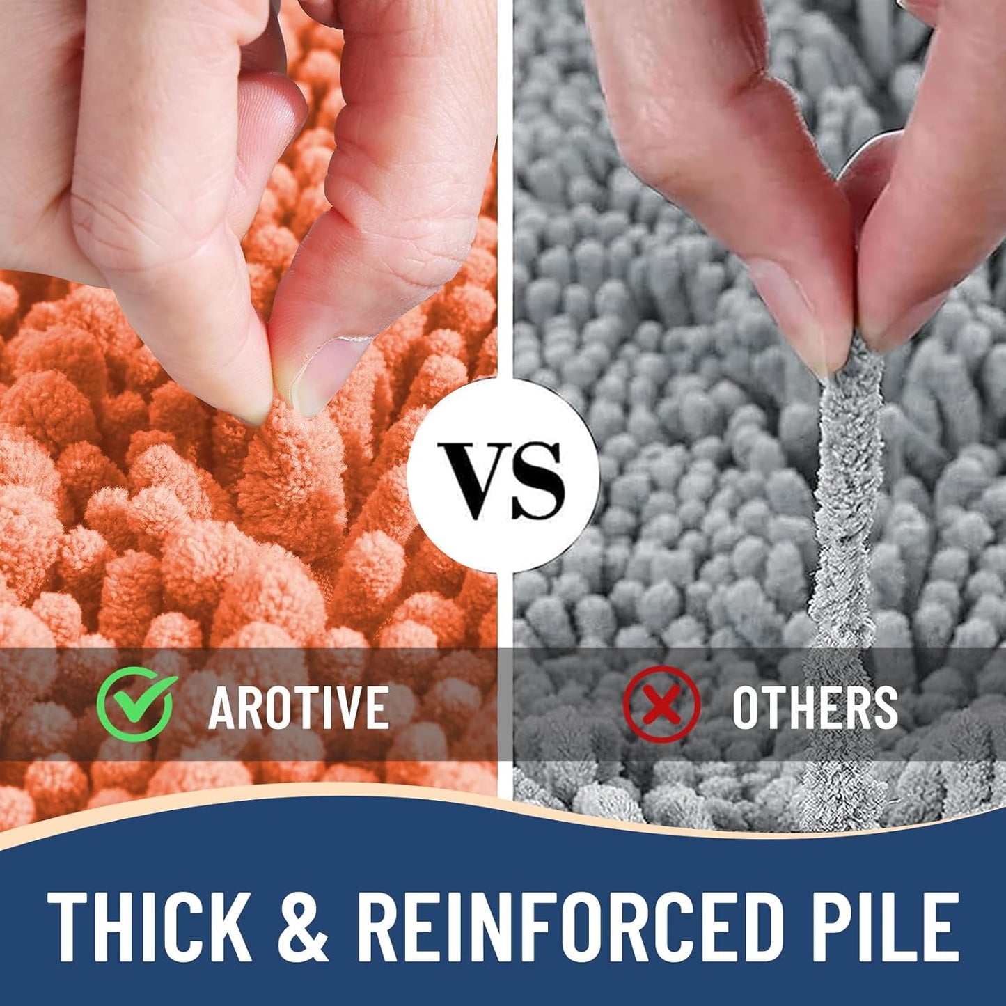 Arotive Luxury Chenille Bathroom Rug Mat, Extra Soft Thick Absorbent Shaggy Bath Rugs, Non-Slip Machine Wash Dry, Plush Bath Mats for Bathroom, Shower and Tub, 44x24, Coral