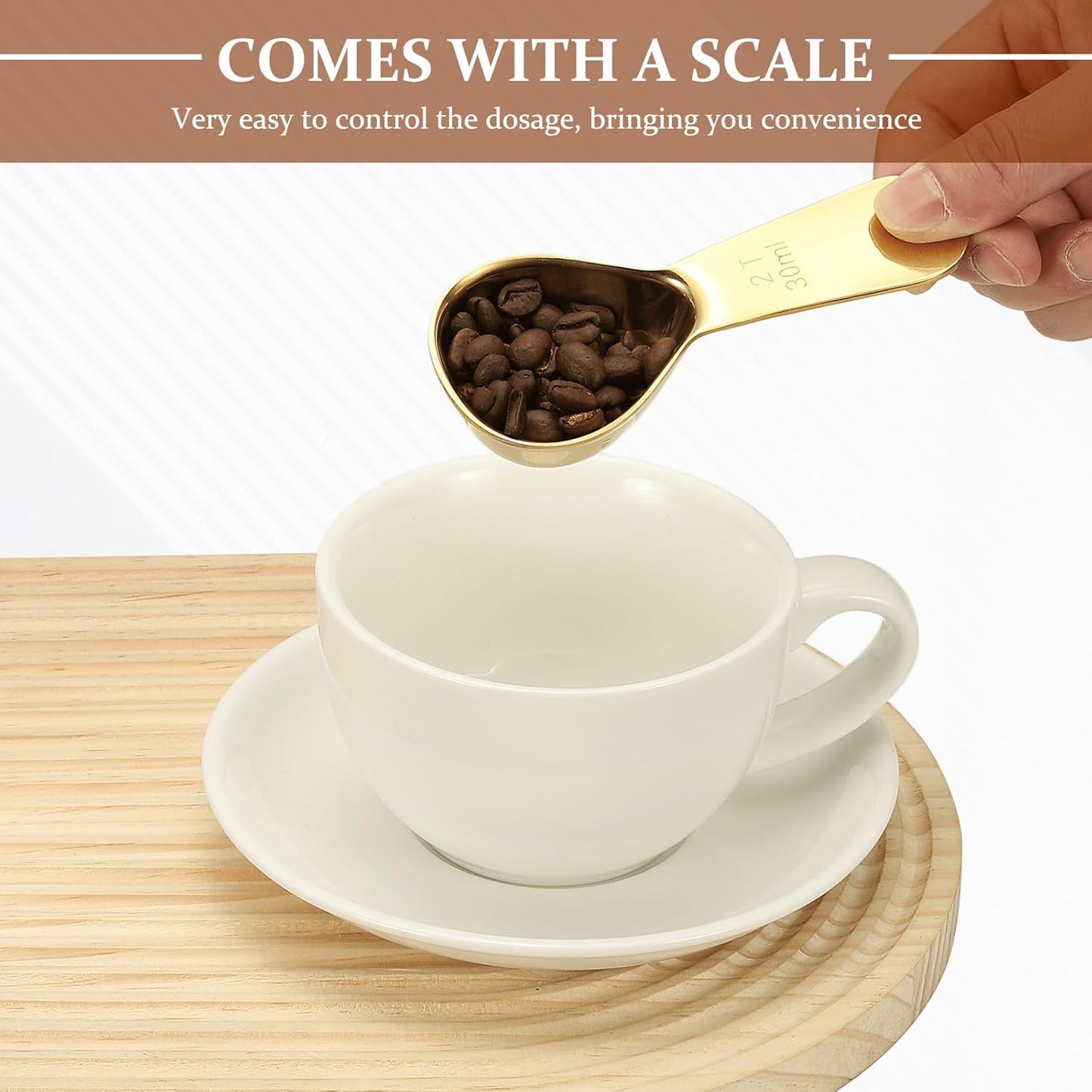 uxcell 2Pcs Stainless Steel Coffee Scoop, 30ml Short Handle Measuring Spoon for Ground Coffee Tea Sugar Kitchen Gifts, Gold