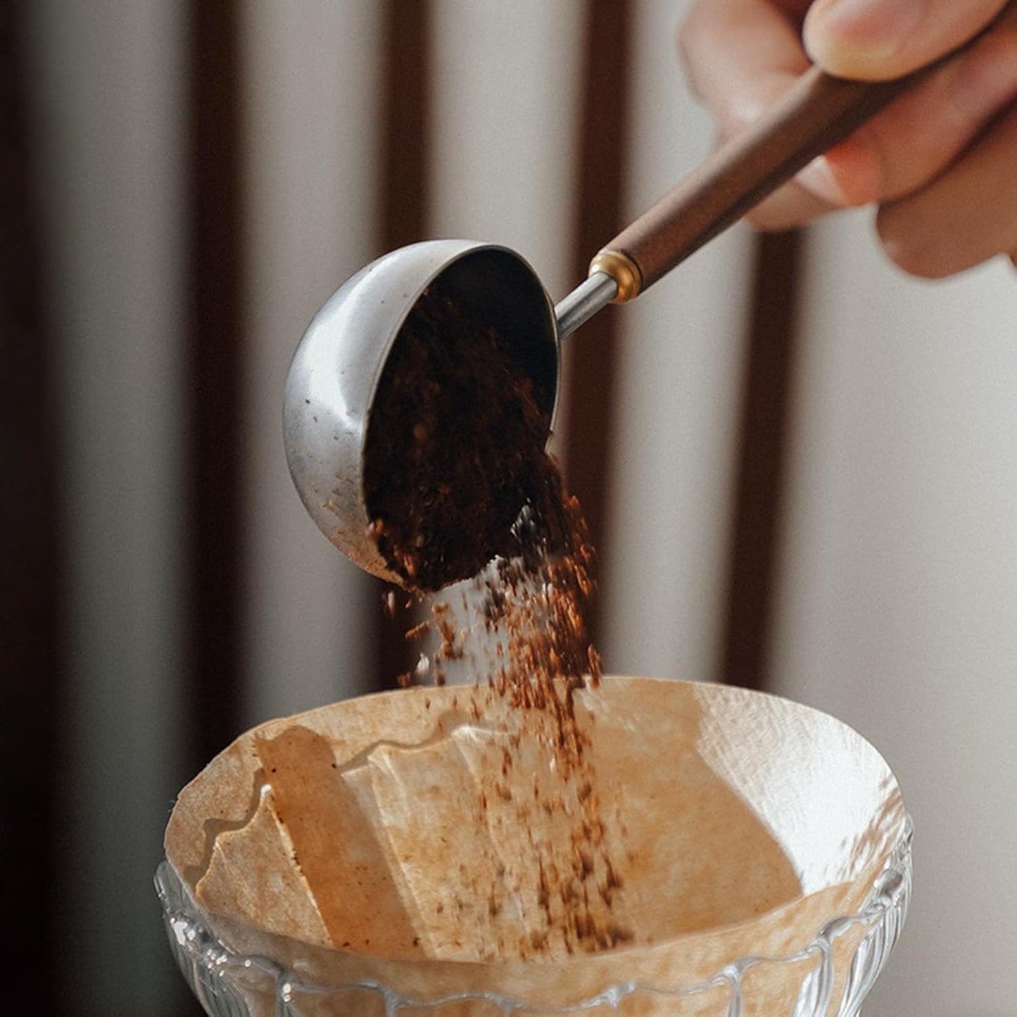 Coffee Spoon - Vintage Walnut Wood Handle, Stainless Steel Coffee Scoop ,Stainless Steel Tea Scoopand Seasoning Spoons (1, Silver, 5g Capacity)