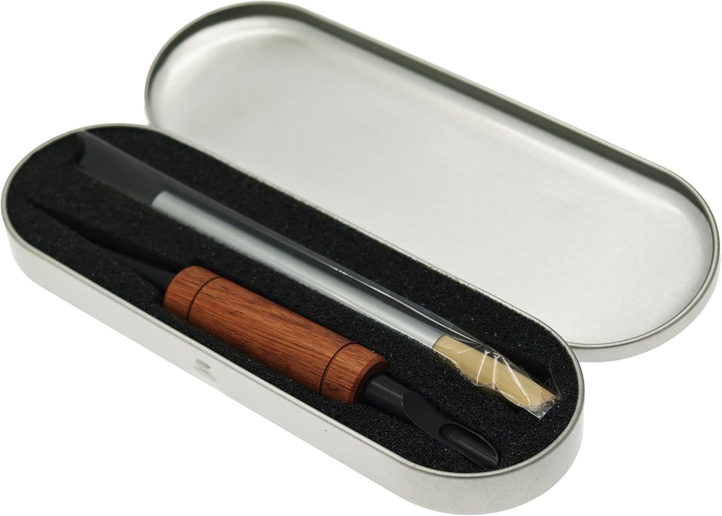 Coffee Art Pen Set for Baristas, Wooden Coffee Drawing Tool for Latte, Cappuccino, Macchiato, Espresso Milk Foam Design Pen, Premium Accessories Set with Coffee Brush and Stainless Steel Case (Black)