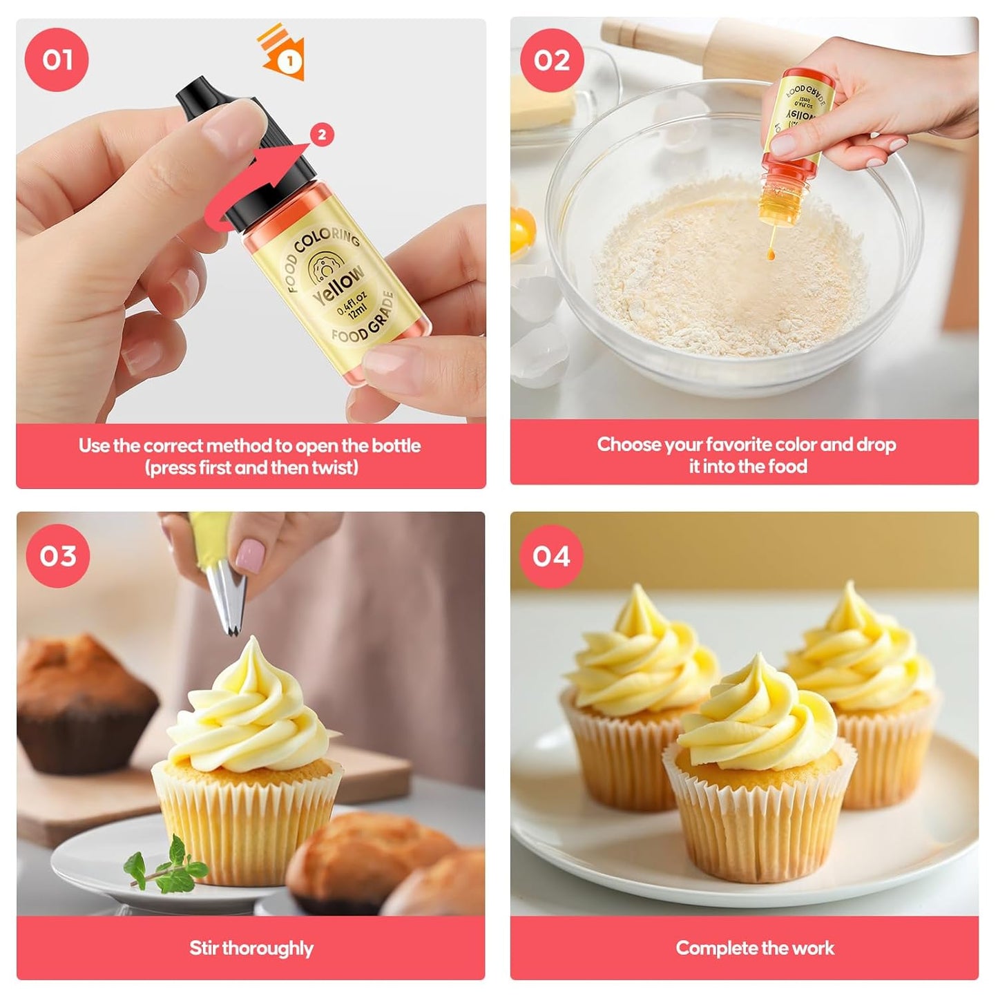 Food Coloring for Cake Decorating Macaron Edible Food Dye for Baking Royal Icing Cookie Supplies Gluten Free 7x12ml Food Grade Liquid Food Color Kits, 0.4 Fl. Oz/Bottles