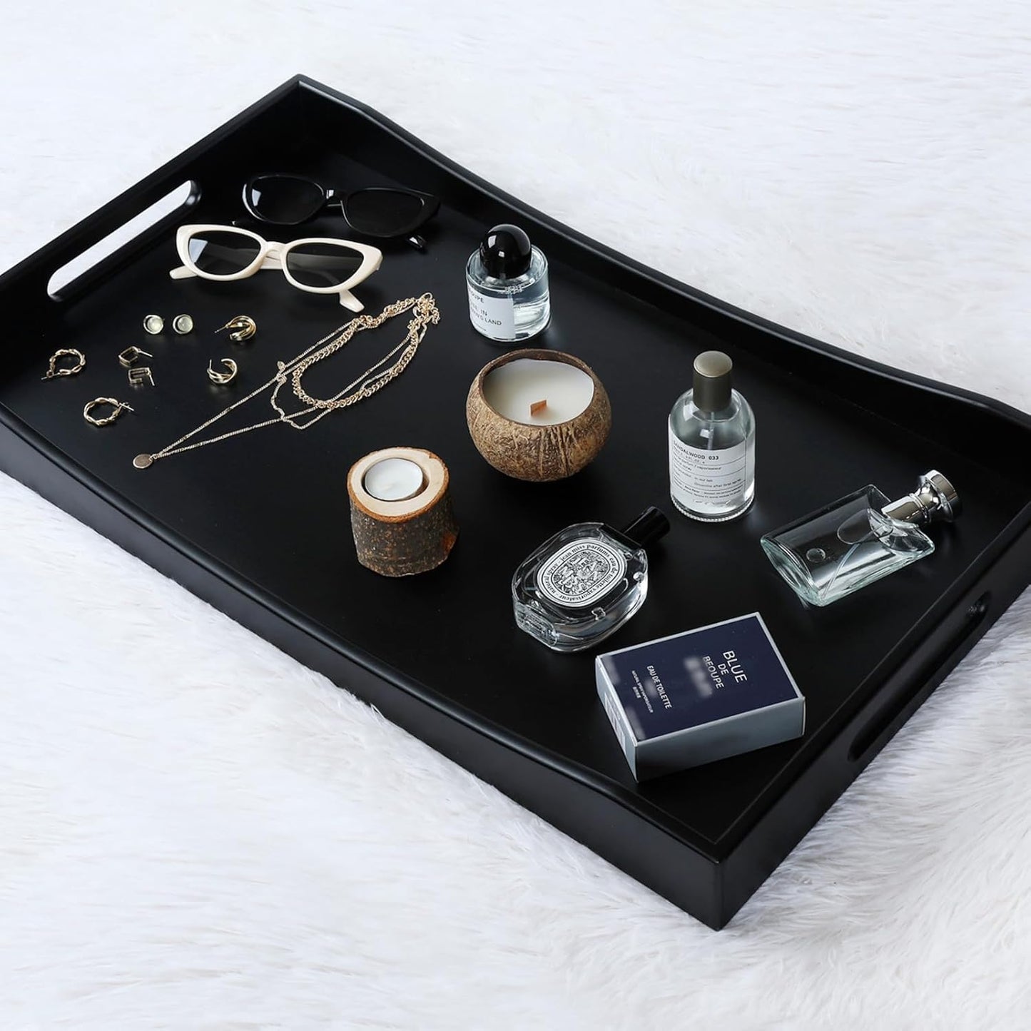 GOBAM Bamboo Extra Large Ottoman Tray, 26 x 15 inches - Wooden Tray for Dining Table & Parties, Serving Tray with Handles for Food, Cheese, Snacks, Tea, Coffee & Wine