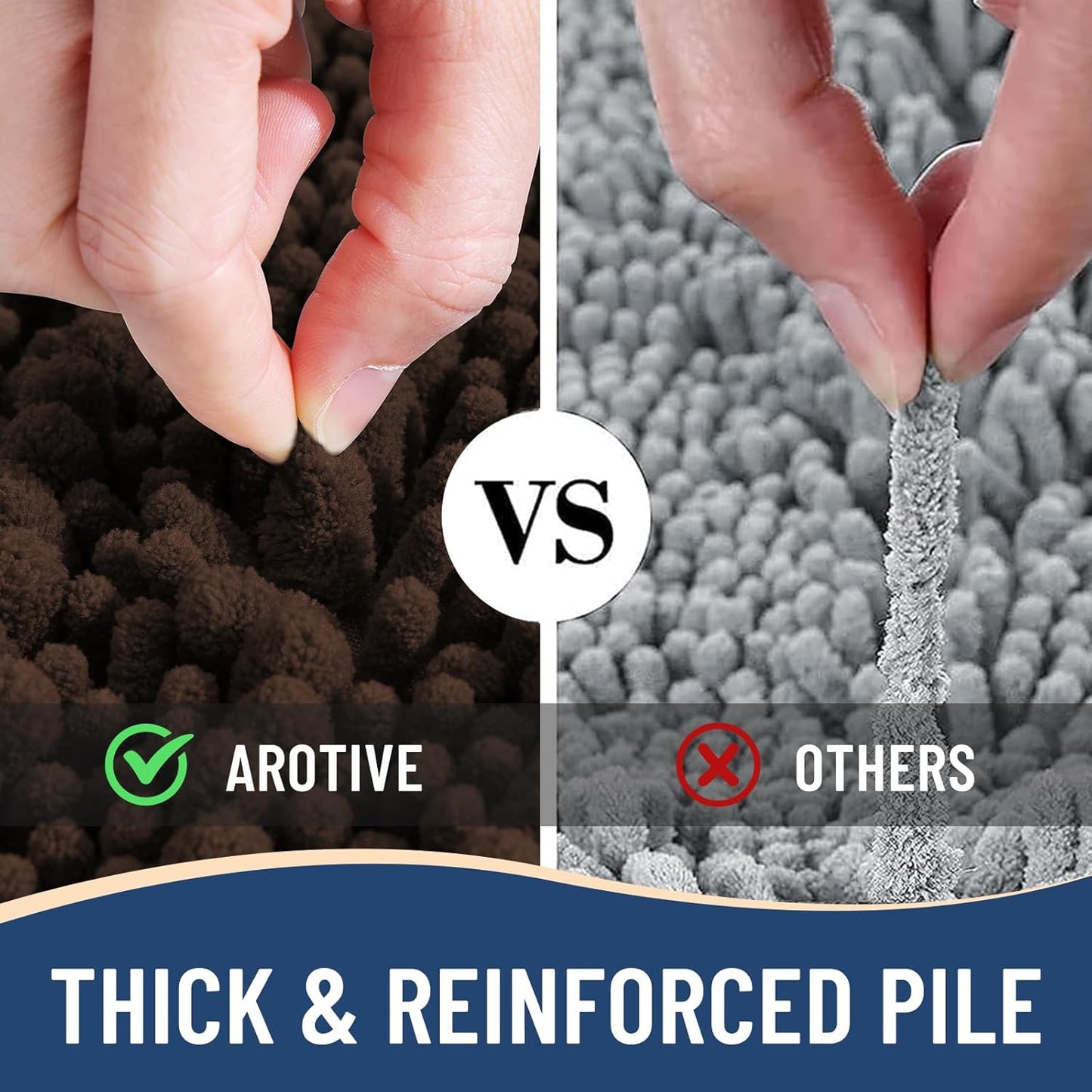 Arotive Luxury Chenille Bathroom Rug Mat, Extra Soft Thick Absorbent Shaggy Bath Rugs, Non-Slip Machine Wash Dry, Plush Bath Mats for Bathroom, Shower and Tub, 45x27, Brown