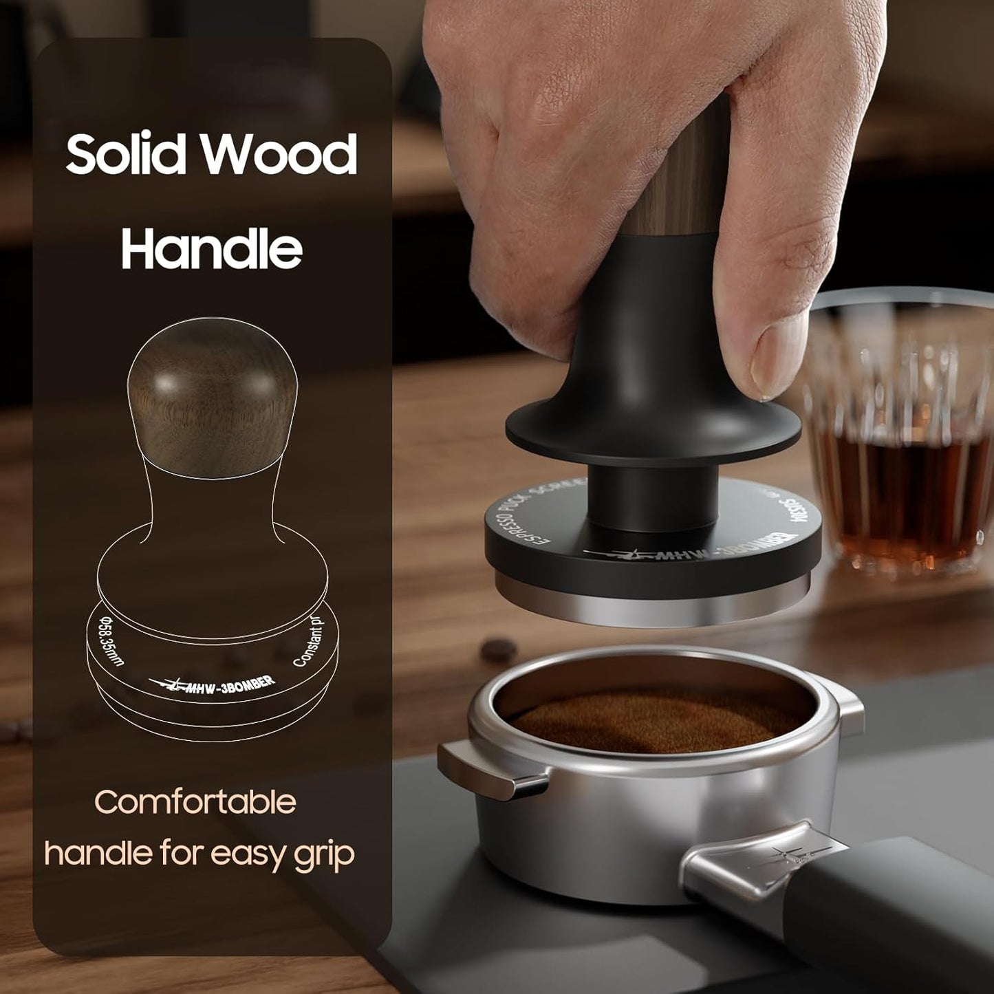 MHW-3BOMBER 58mm Tamper with Sound Feedback, Calibrated Espresso Tamper 58mm 30lbs, Tamper Tool Espresso with Flat Base, T7068F-OS