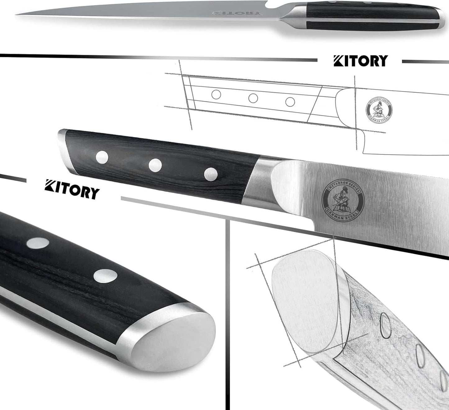 Kitory Chef Knife 8" - Full Tang Pro Kitchen Knife - Forged German High Carbon Steel - Full Tang Pakkawood Handle-Gift Box - Metadrop Series